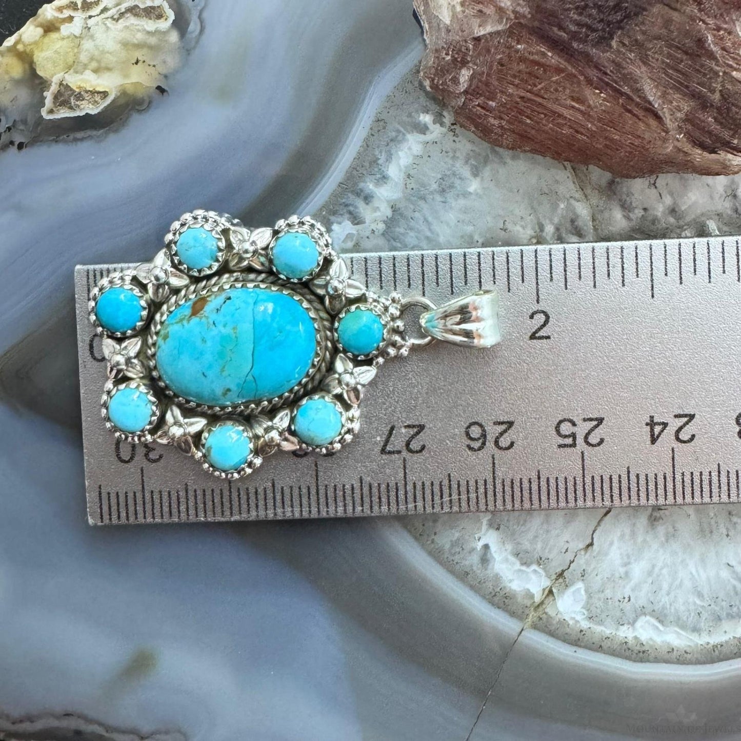 Sterling Silver Southwestern Style Composite American Turquoise Cluster Pendant