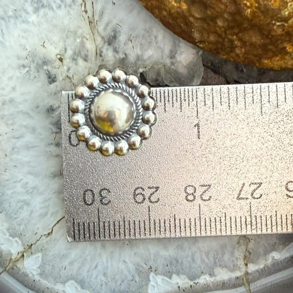 Native American Sterling Silver Round Dome Decorated Stud Earrings For Women #1