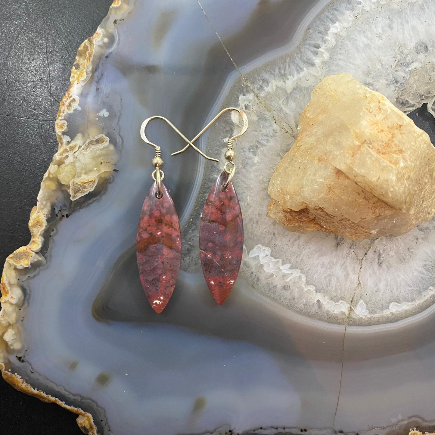 Sterling Silver Marquise River Jasper Slab Dangle Earrings For Women #138