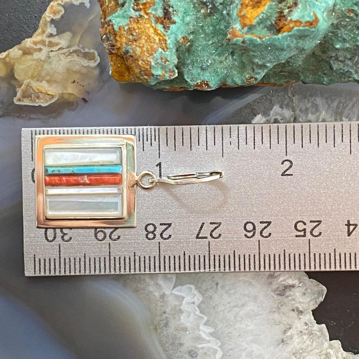 Veronica Benally Native American Silver Multi Stone Cobblestone Dangle Earrings
