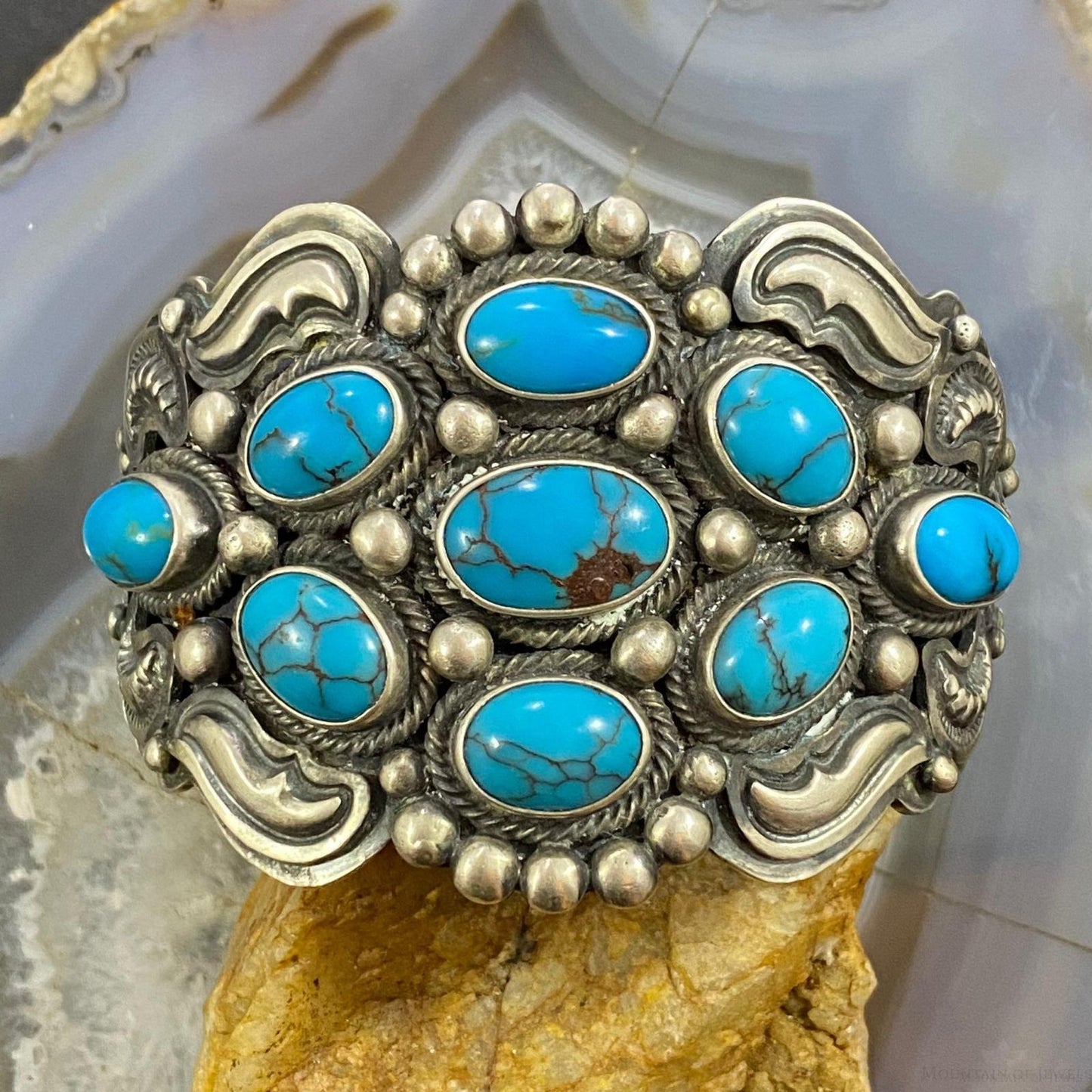 Paul Livingston Native American Sterling Silver Turquoise Decorated Bracelet For Women