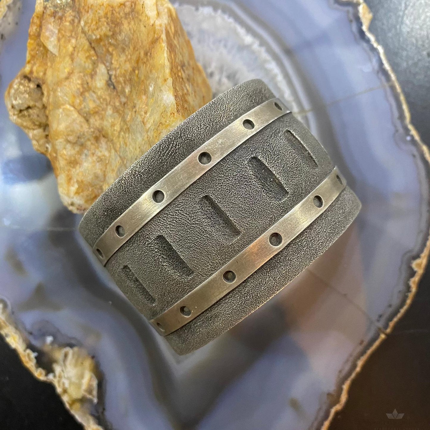 Dakota T. Willie Native American Sterling Silver Tufa Cast Wide Bracelet For Women