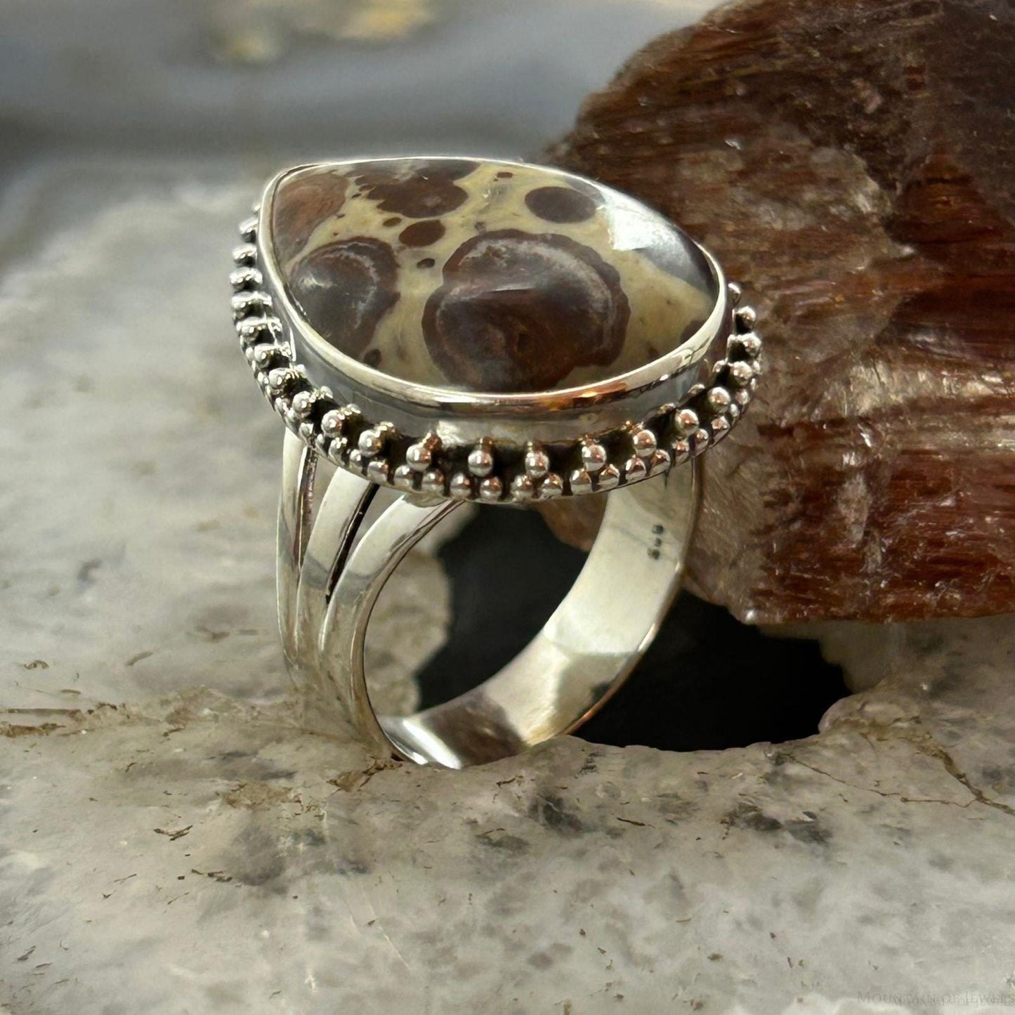 Sterling Silver Southwestern Style Teardrop Madagascan Asteroid Jasper Ring For Women