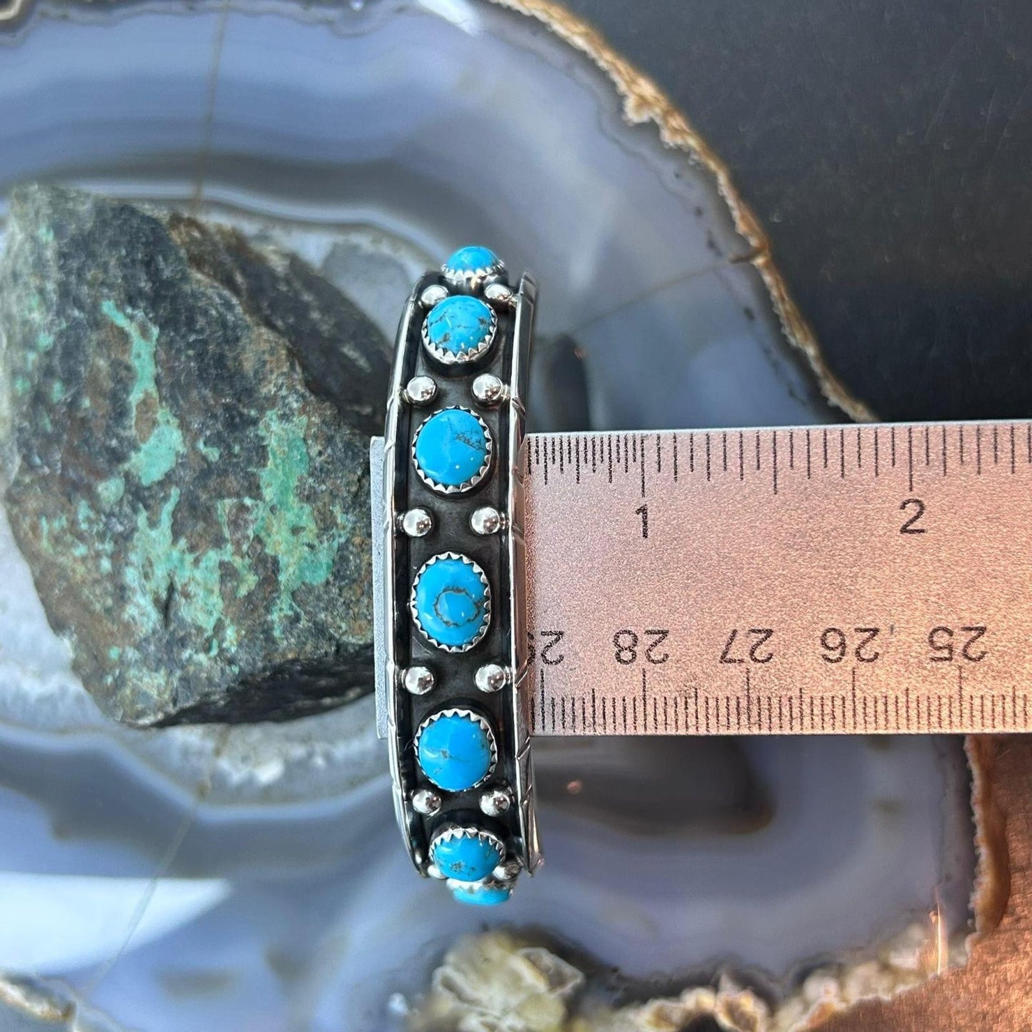 Reed Charley Native Americn Sterling Silver Turquoise Row Bracelet For Women