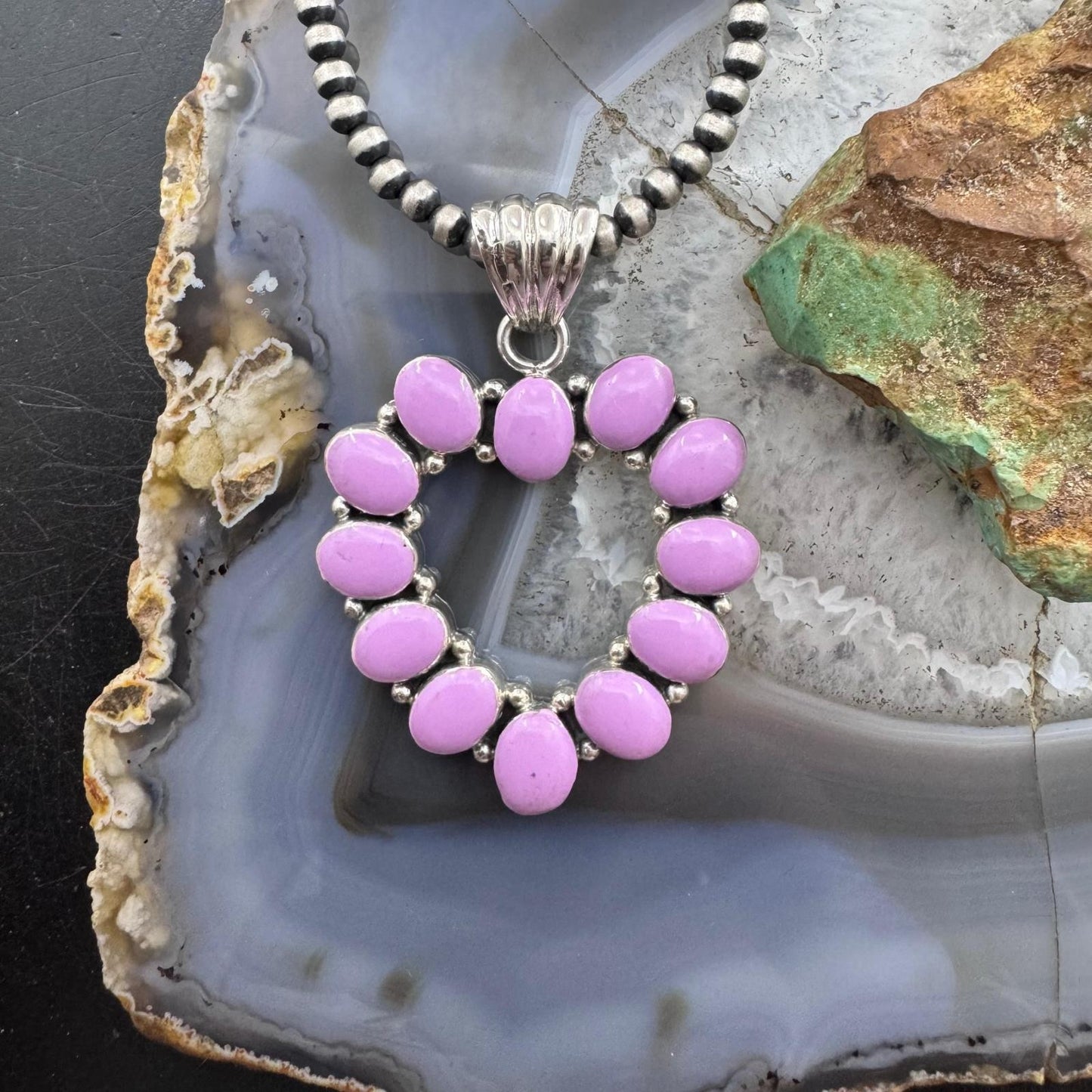 Native American Sterling Silver Phosphosiderite Heart Shape Pendant For Women