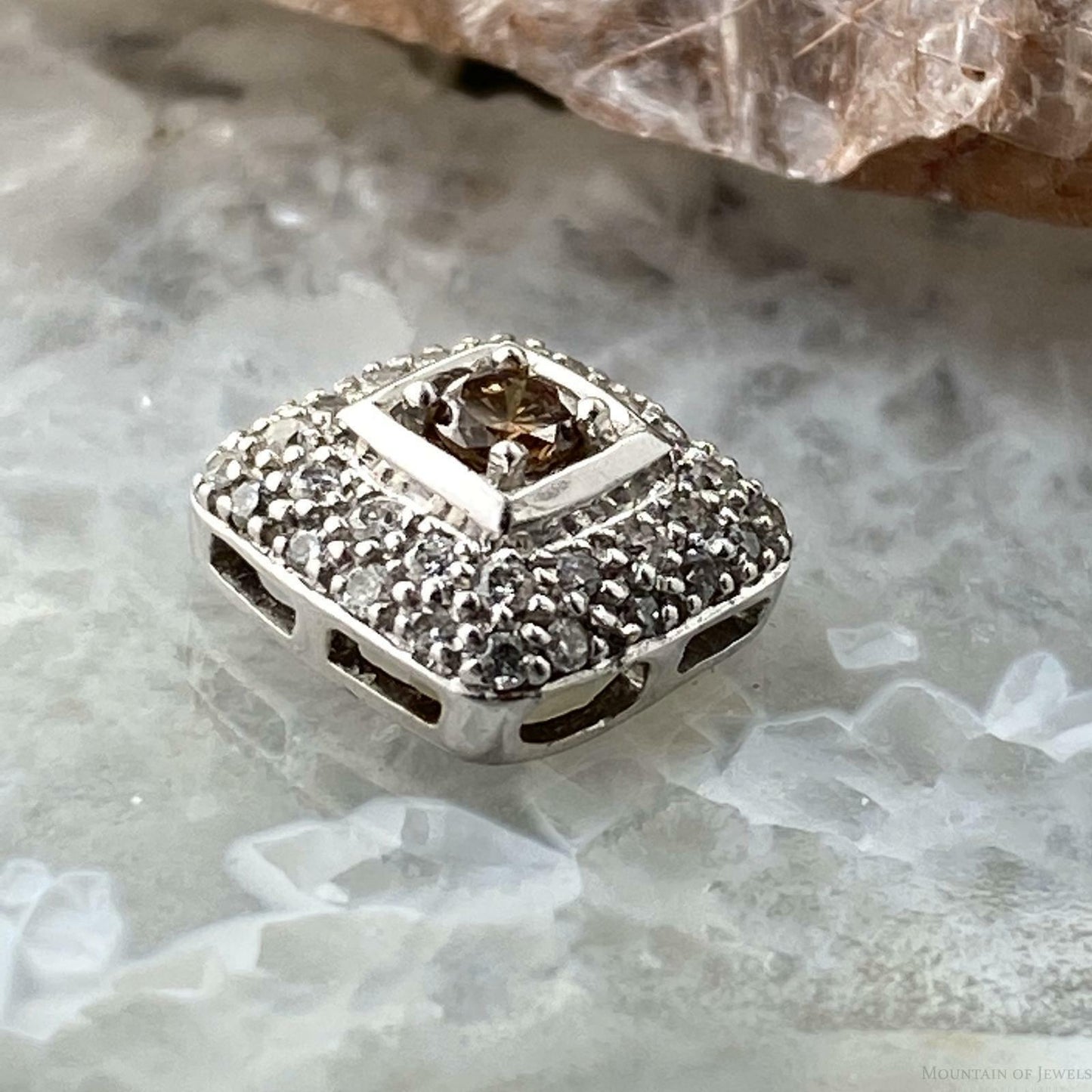 14K White Gold with White and Fancy Brown Diamonds Pendant For Women