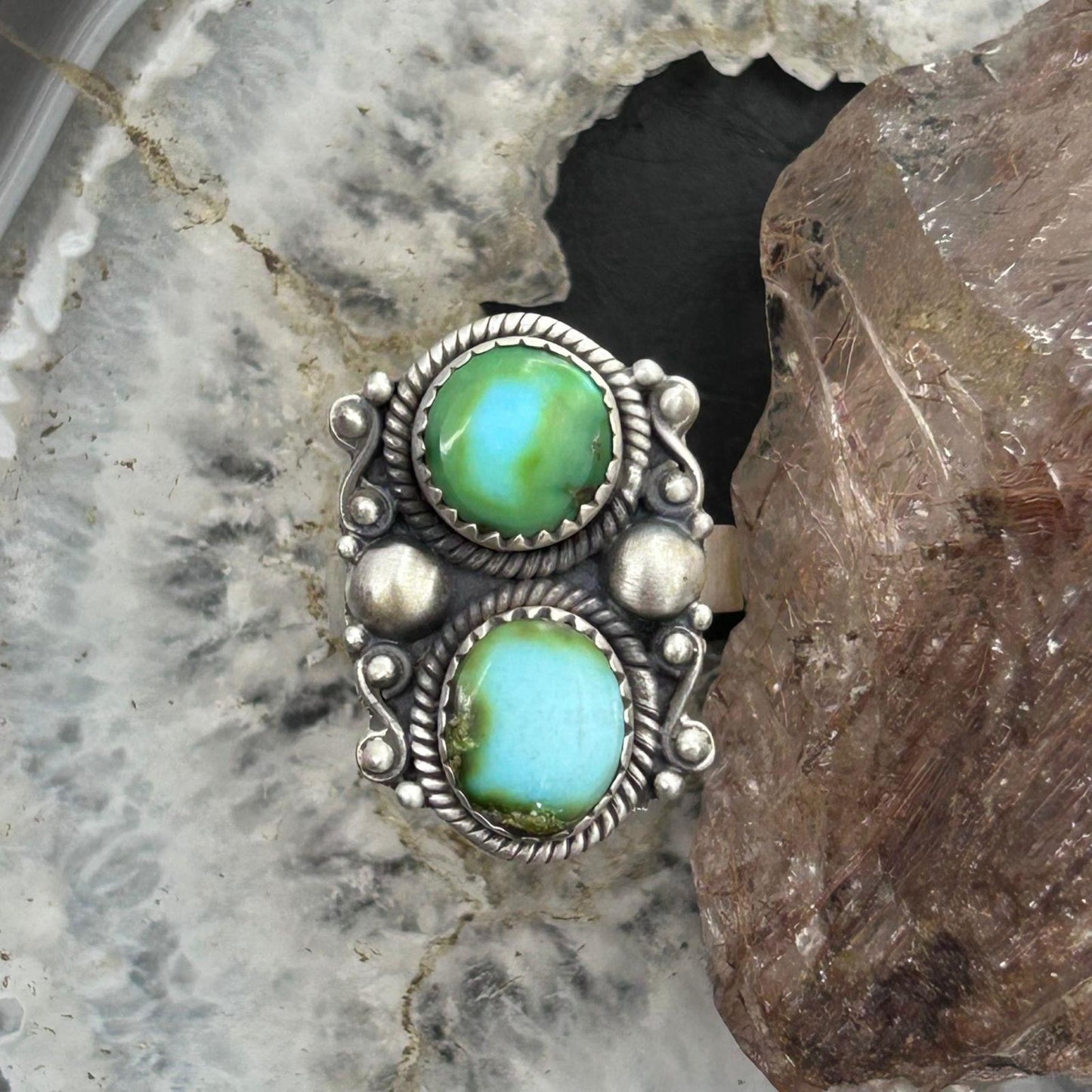 Sterling Silver Southwestern Style 2 Sonora Gold Turquoise Adjustable Ring For Women #5