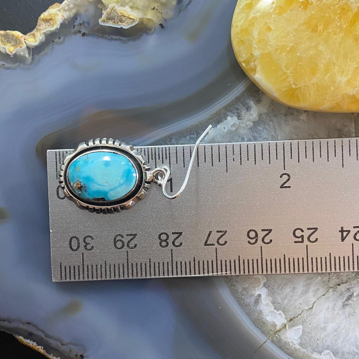 Native American Sterling Silver Blue Ridge Turquoise Decorated Dangle Earrings For Women