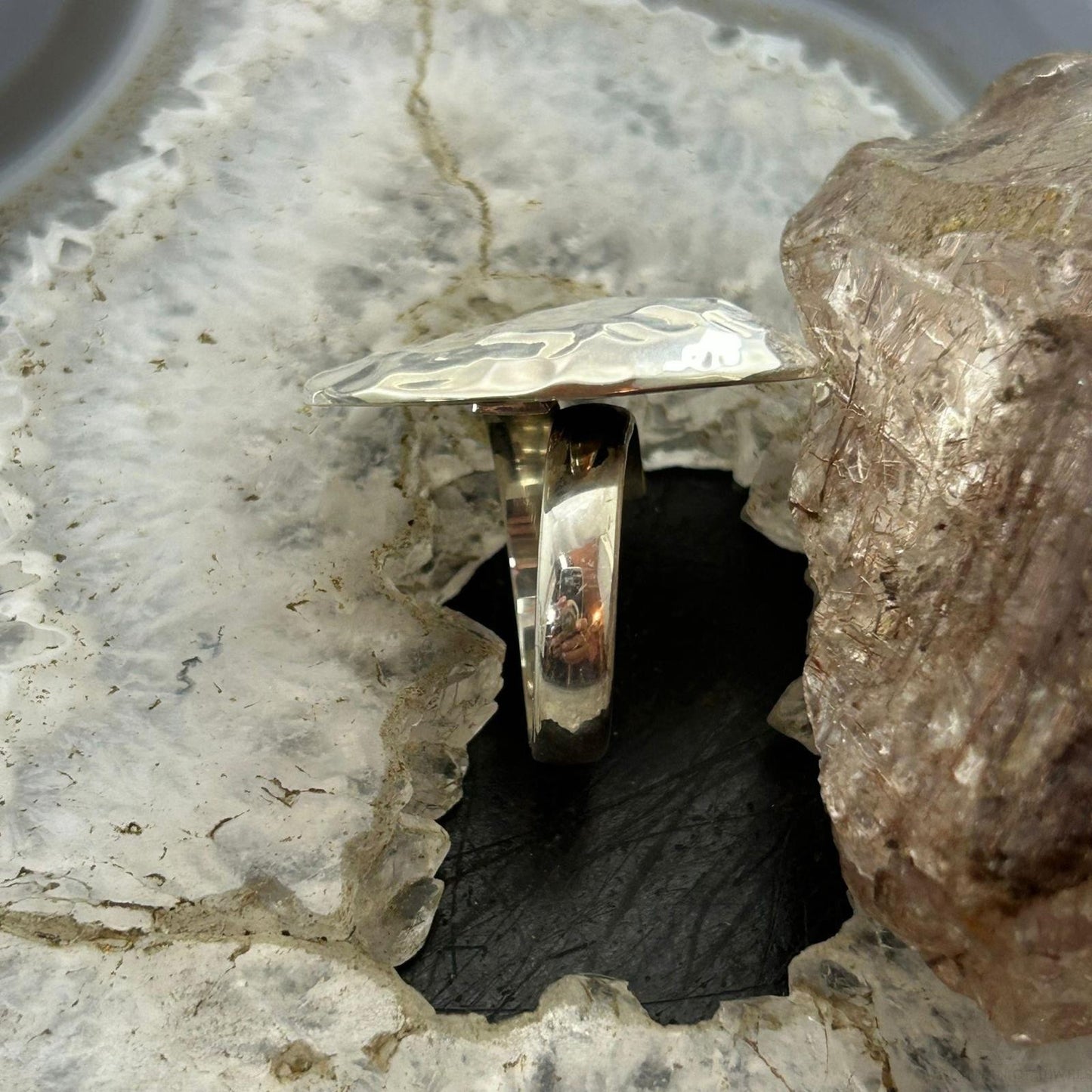Sterling Silver Hammered Triangular Fashion Ring Sz 6.5 For Women, Taxco Mexico