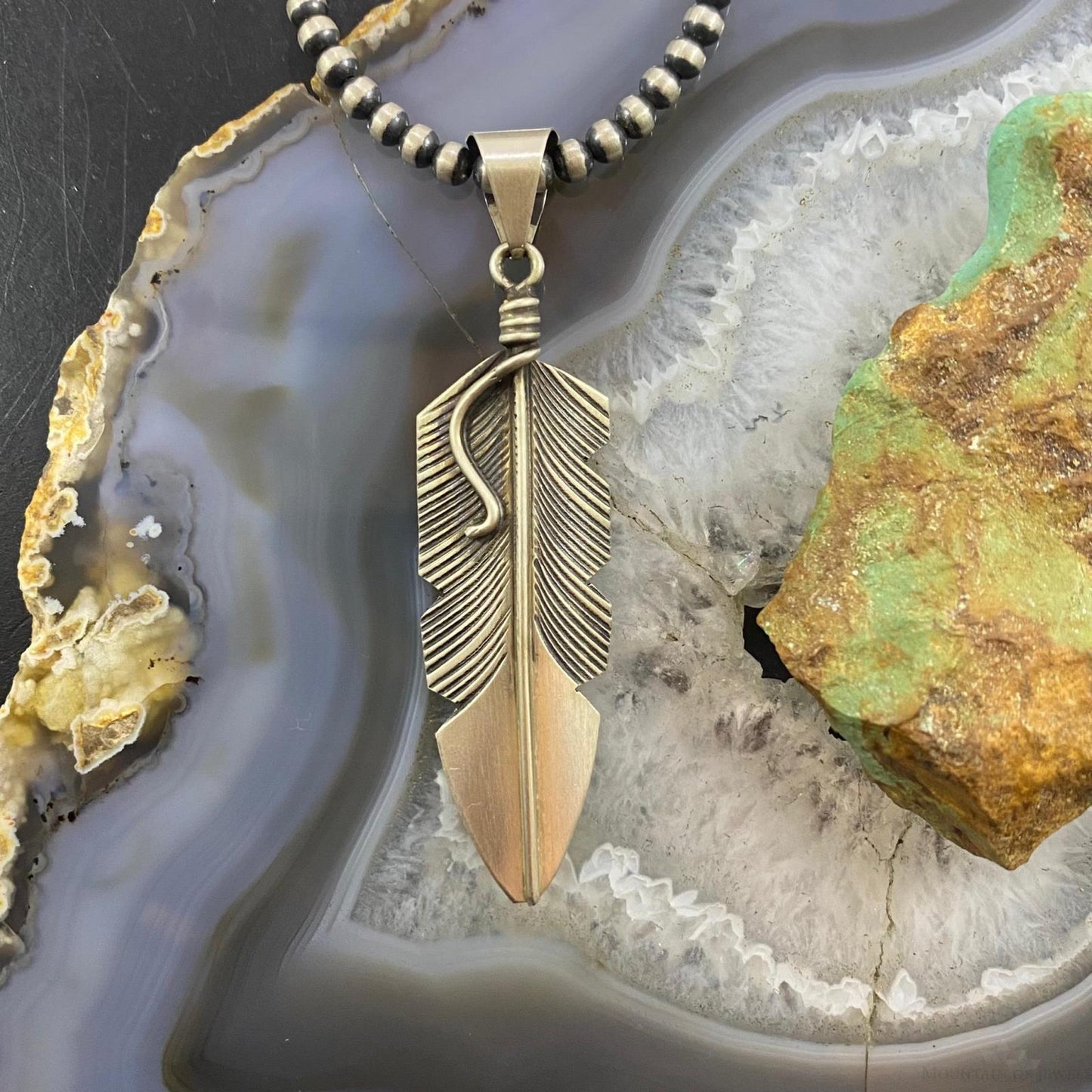 Chris Charley Native American Sterling Silver Feather Unisex Pendant