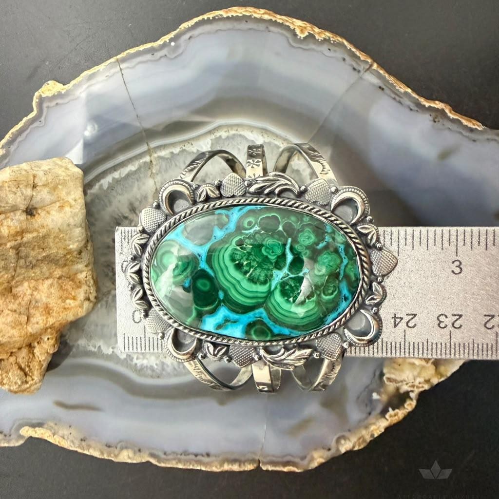 Sterling Silver Southwestern Style Oval Azurite Malachite Bracelet For Women