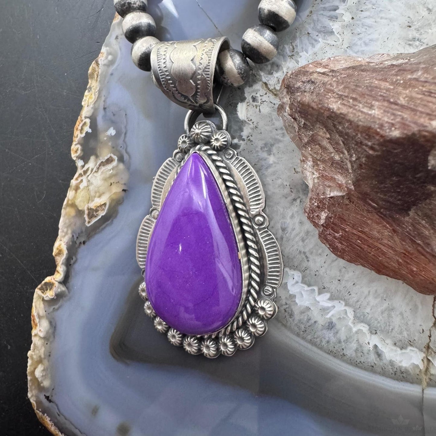 Native American Sterling Silver Teardrop Purple Phosphosiderite Pendant For Women