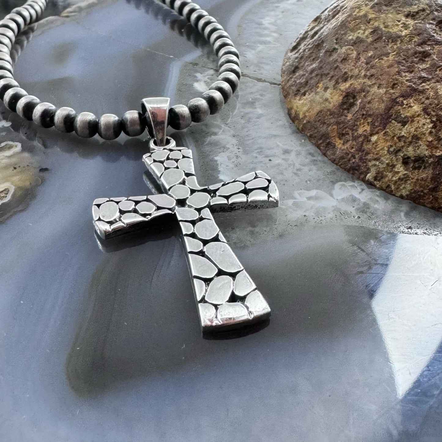 Sterling Silver Southwestern Style Decorated Unisex Cross Pendant
