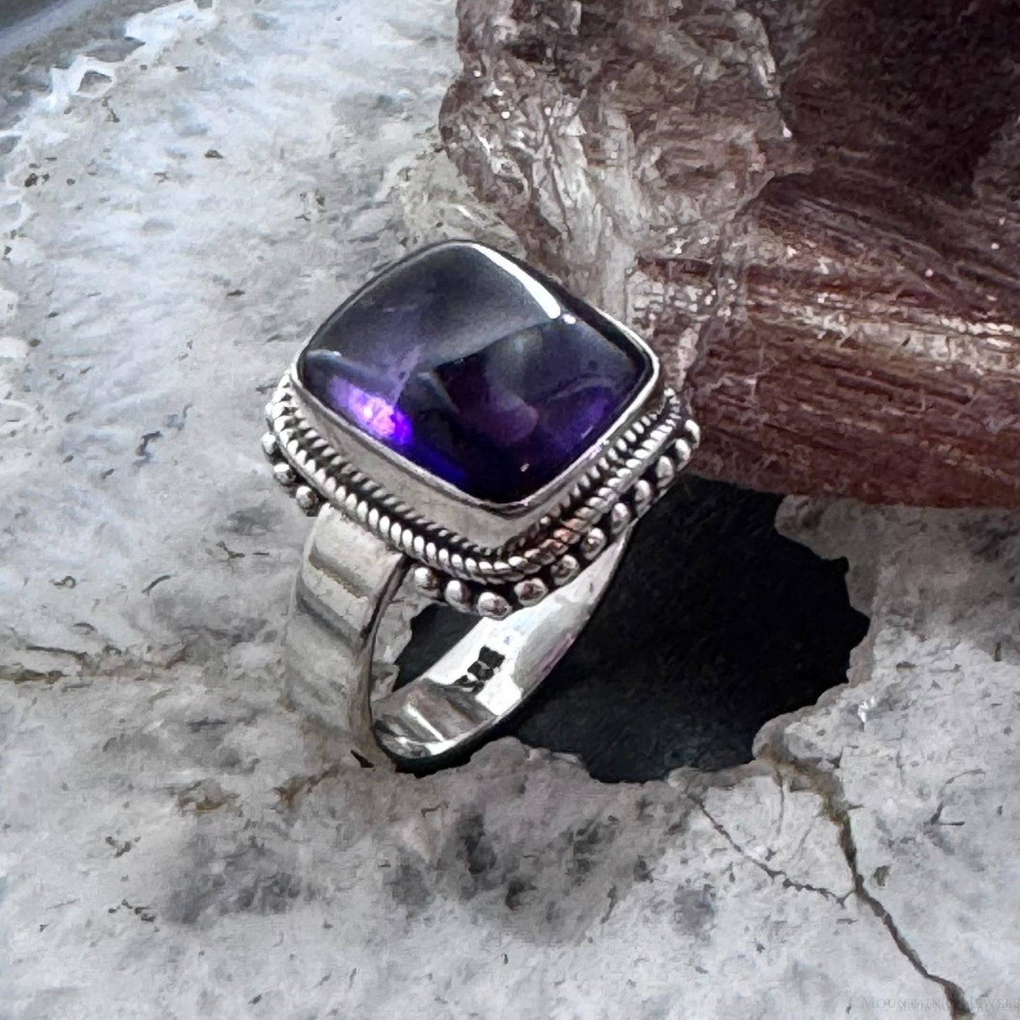 Sterling Silver Southwestern Style Square Star Amethyst Ring Size 8.75 For Women