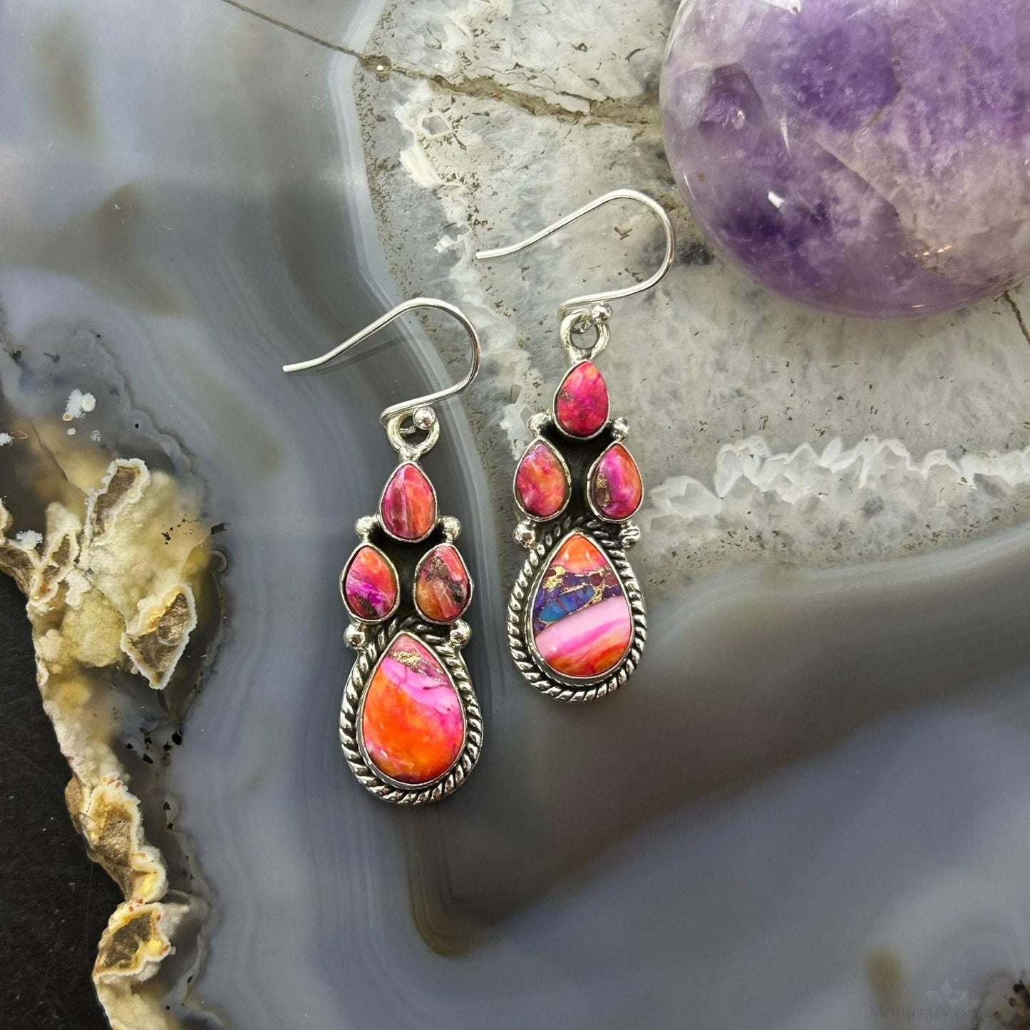 Sterling Silver Southwestern Style Multistone Dahlia Dangle Earrings For Women