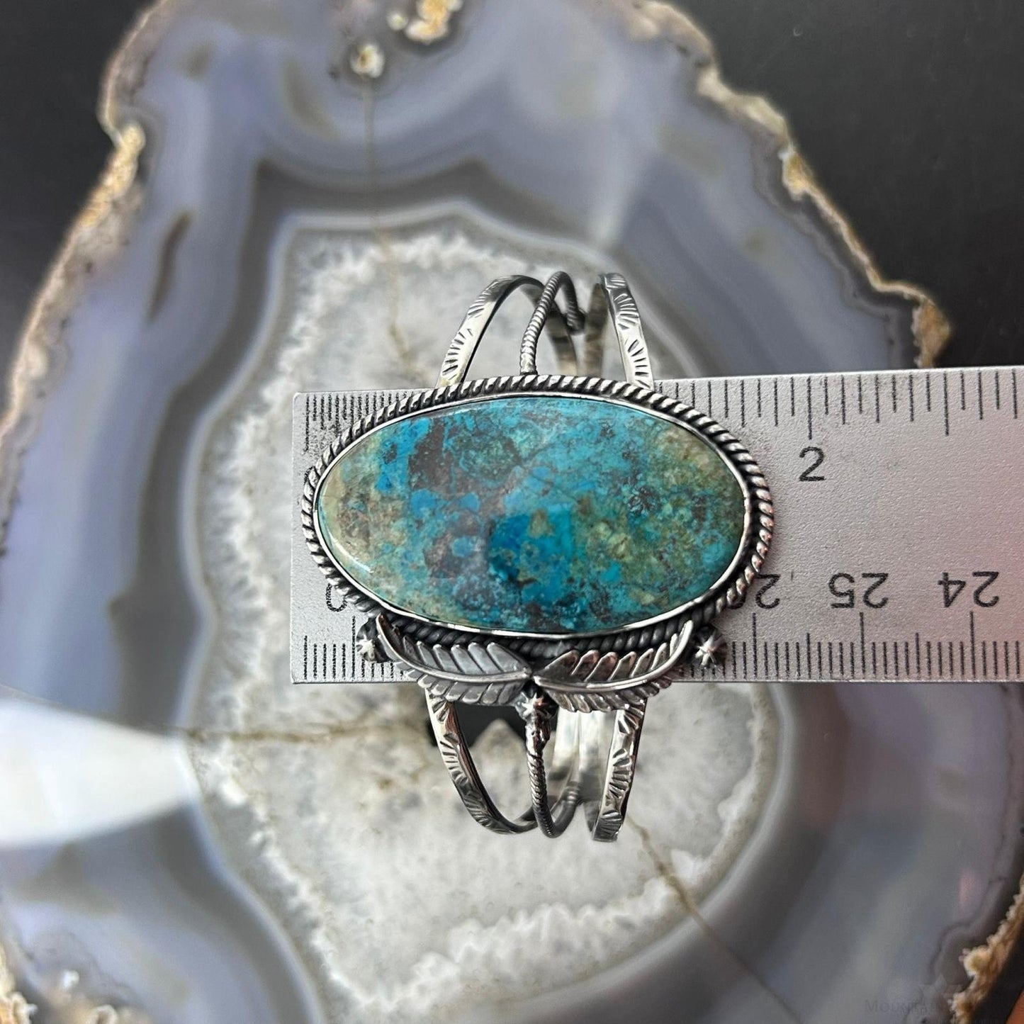 Sterling Silver Southwestern Style Large Oval Shattuckite Bracelet For Women