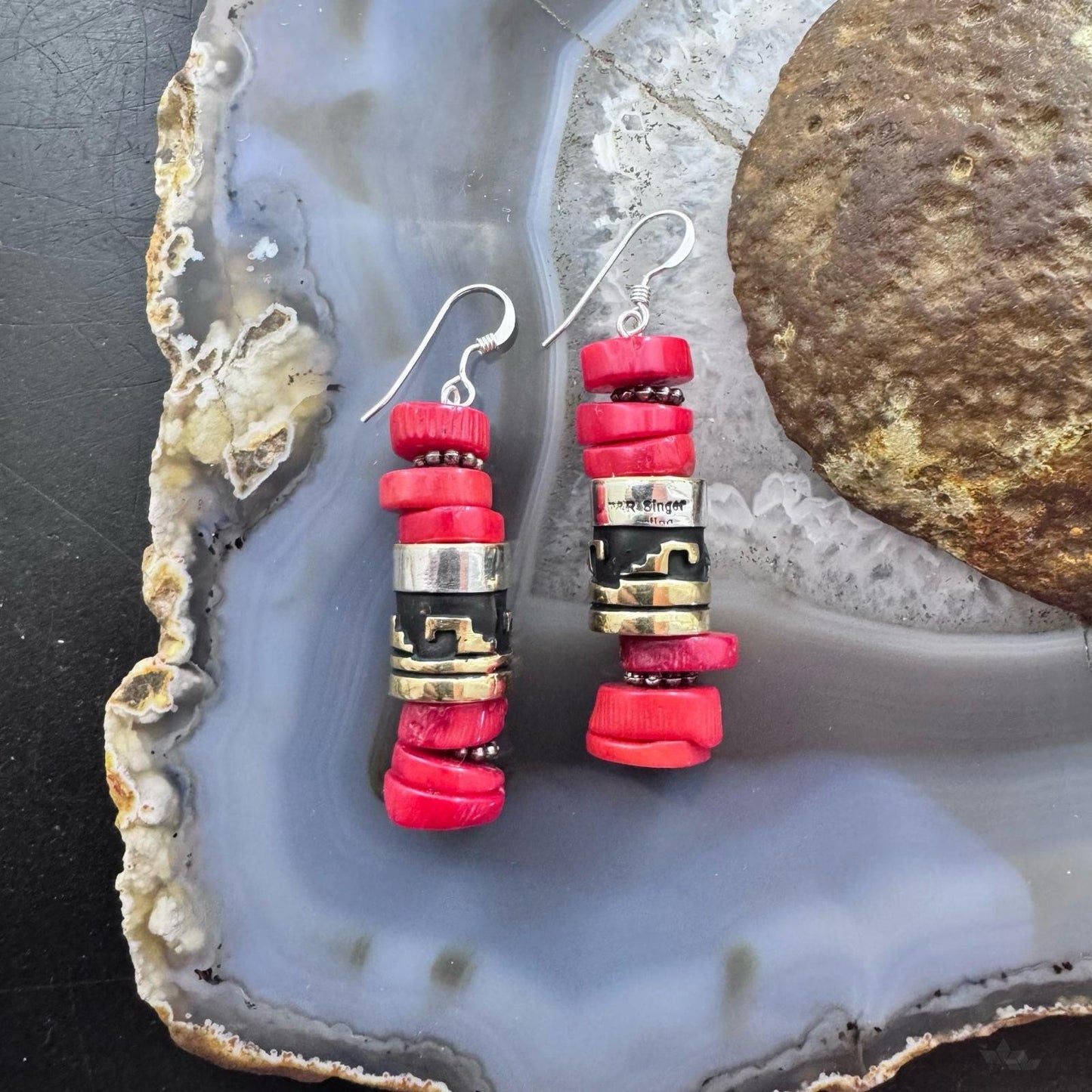 Tommy & Rosita Singer Sterling Silver Red Jasper Bead Dangle Earrings For Women