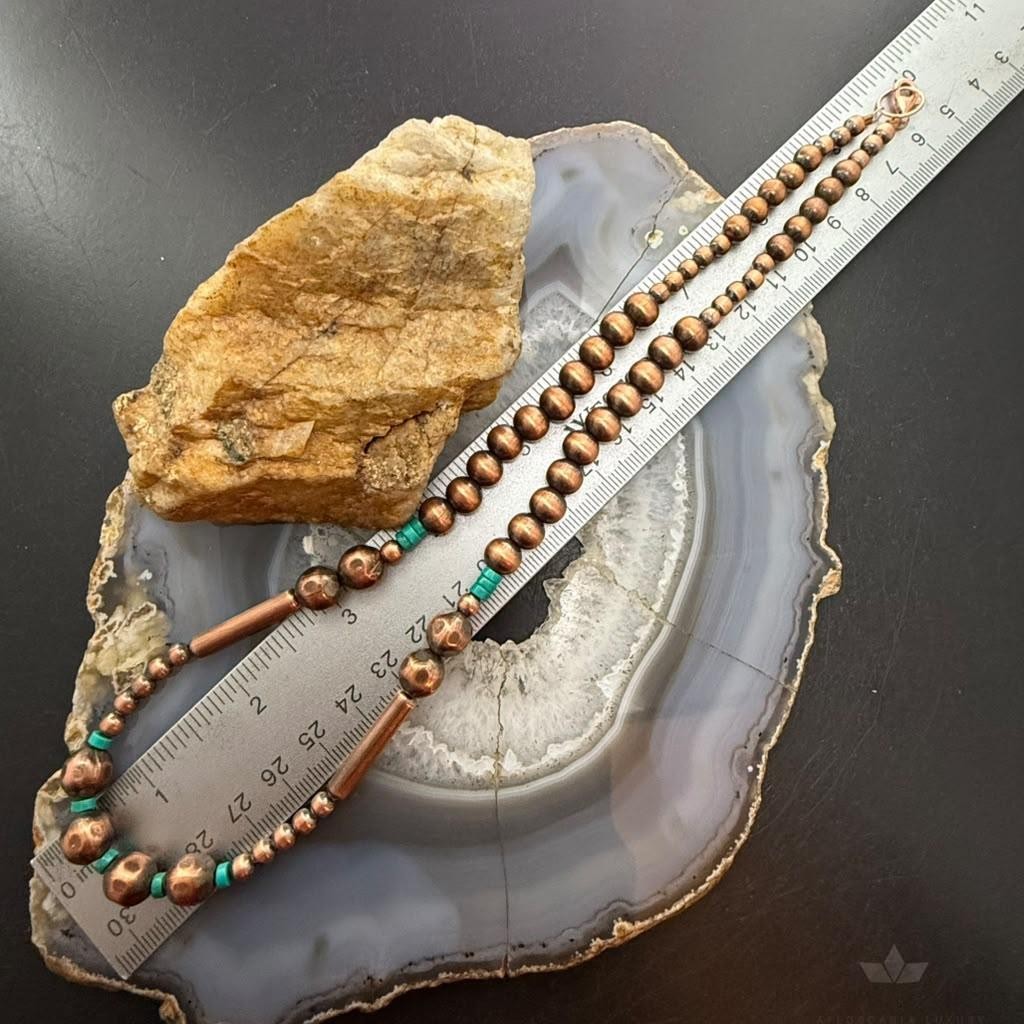 Southwestern Style .5-9mm Copper Navajo Pearl Round & Cylinder w/Sonoran Turquoise For Women #2 0" Necklace