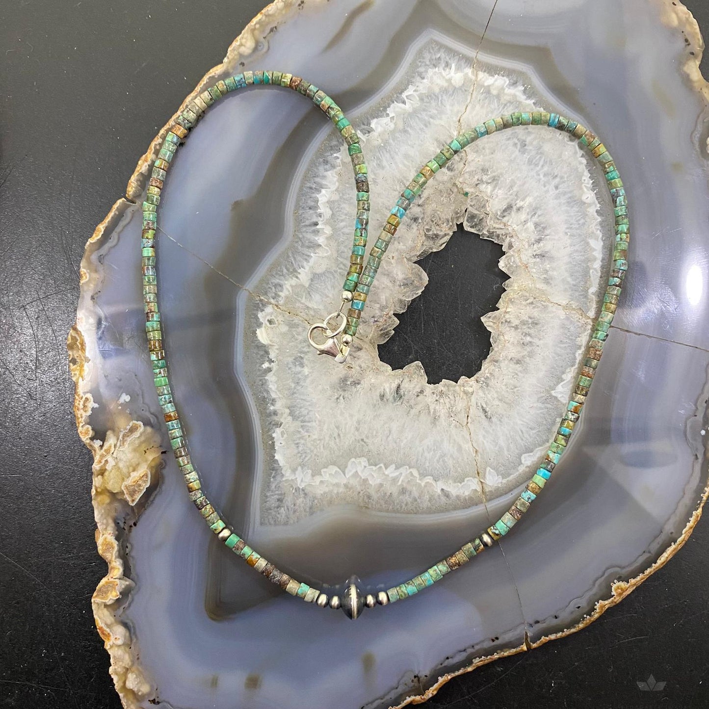 Turquoise Beads 3 mm and Navajo Pearl Sterling Silver Necklace 18" For Women