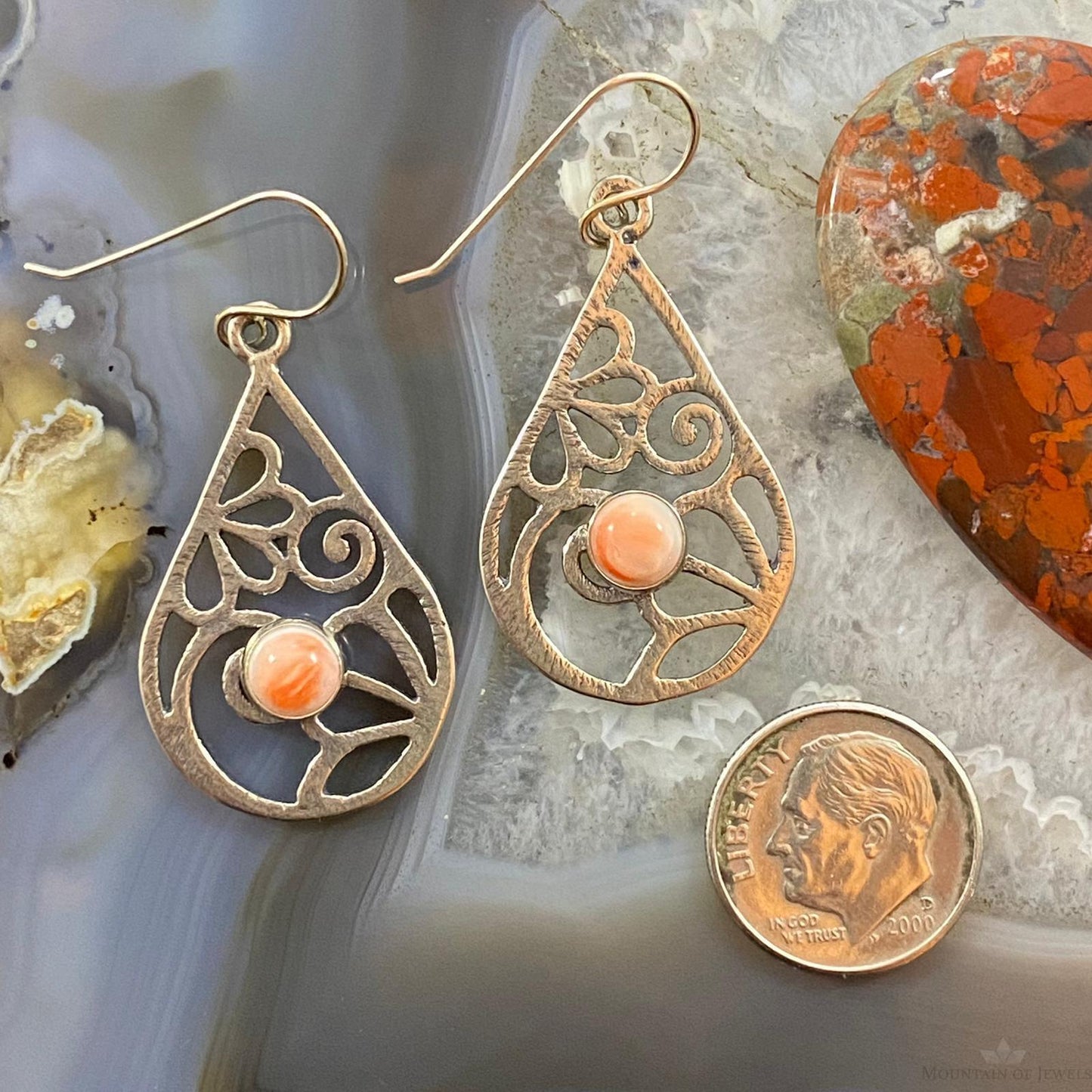 Sterling Silver Round Spiny Oyster Decorated Teardrop Fashion Dangle Earrings