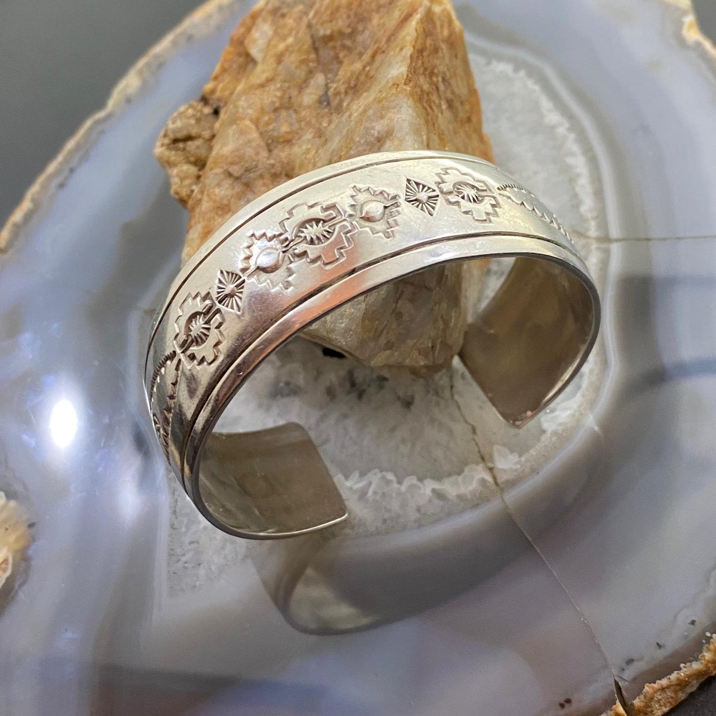 Vintage Native American Sterling Stamped With SW Motifs Bracelet For Women