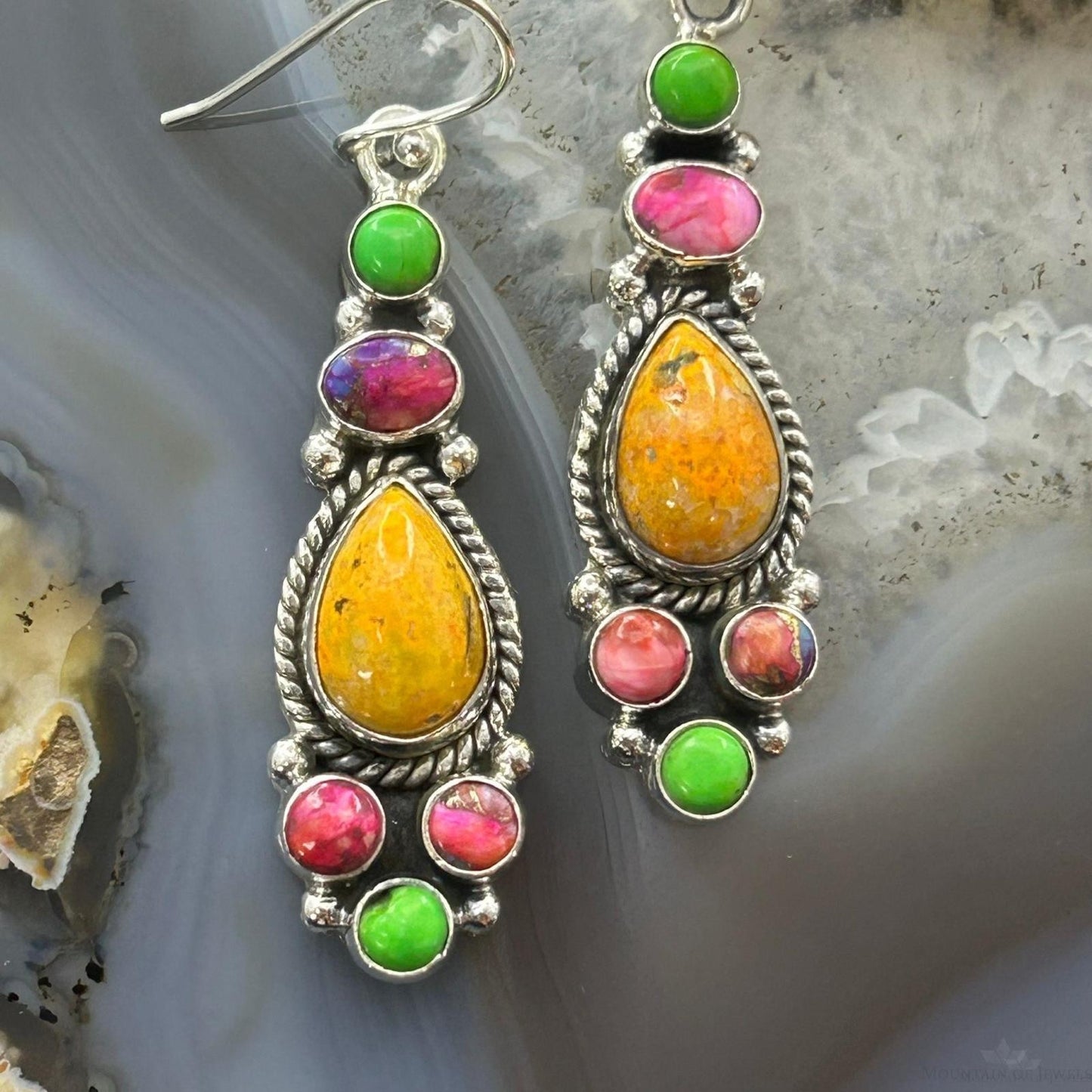 Sterling Silver Southwestern Style Multistone Dangle Earrings For Women #6