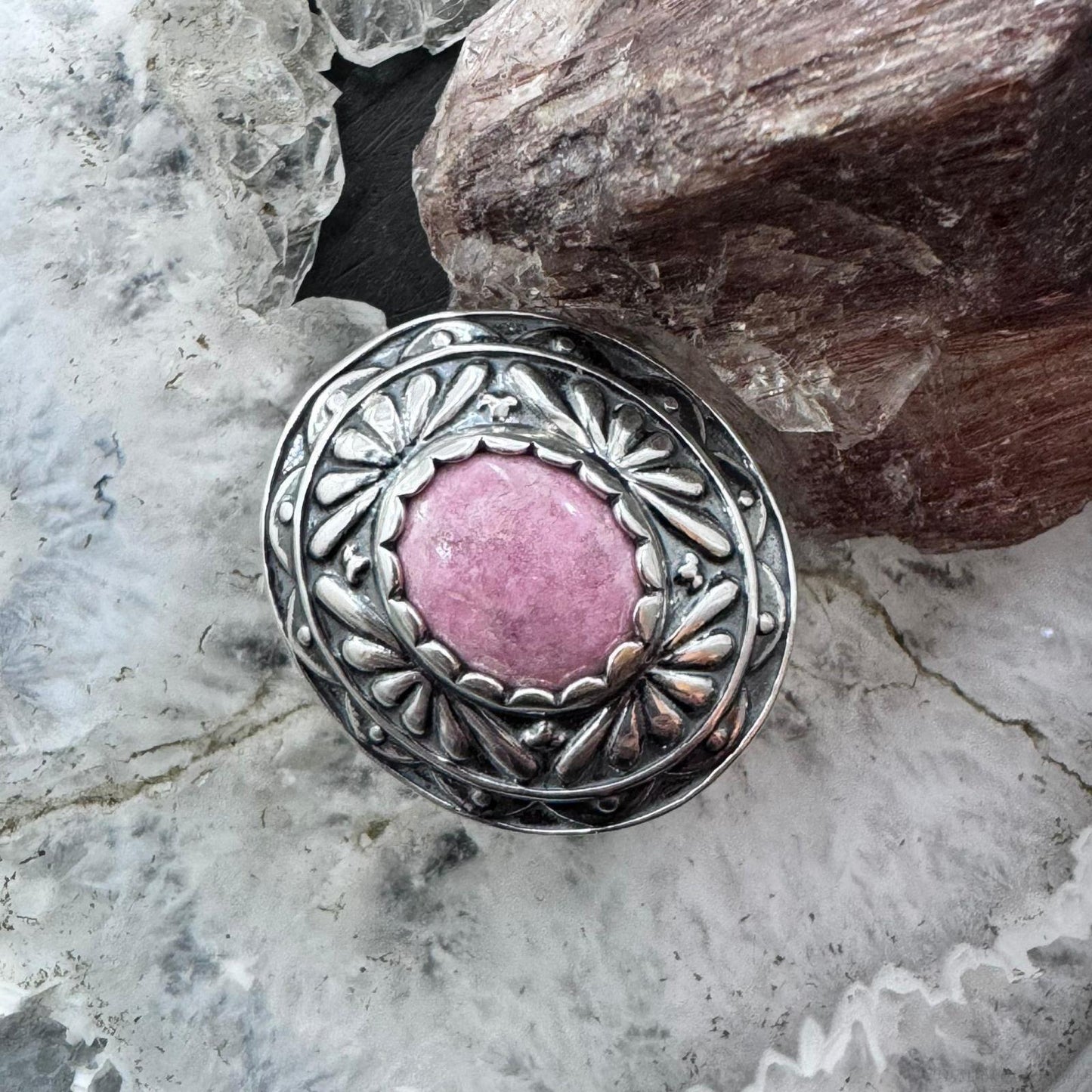 Carolyn Pollack Sterling Silver Oval Rhodochrosite Decorated Ring Size 5 For Women #1