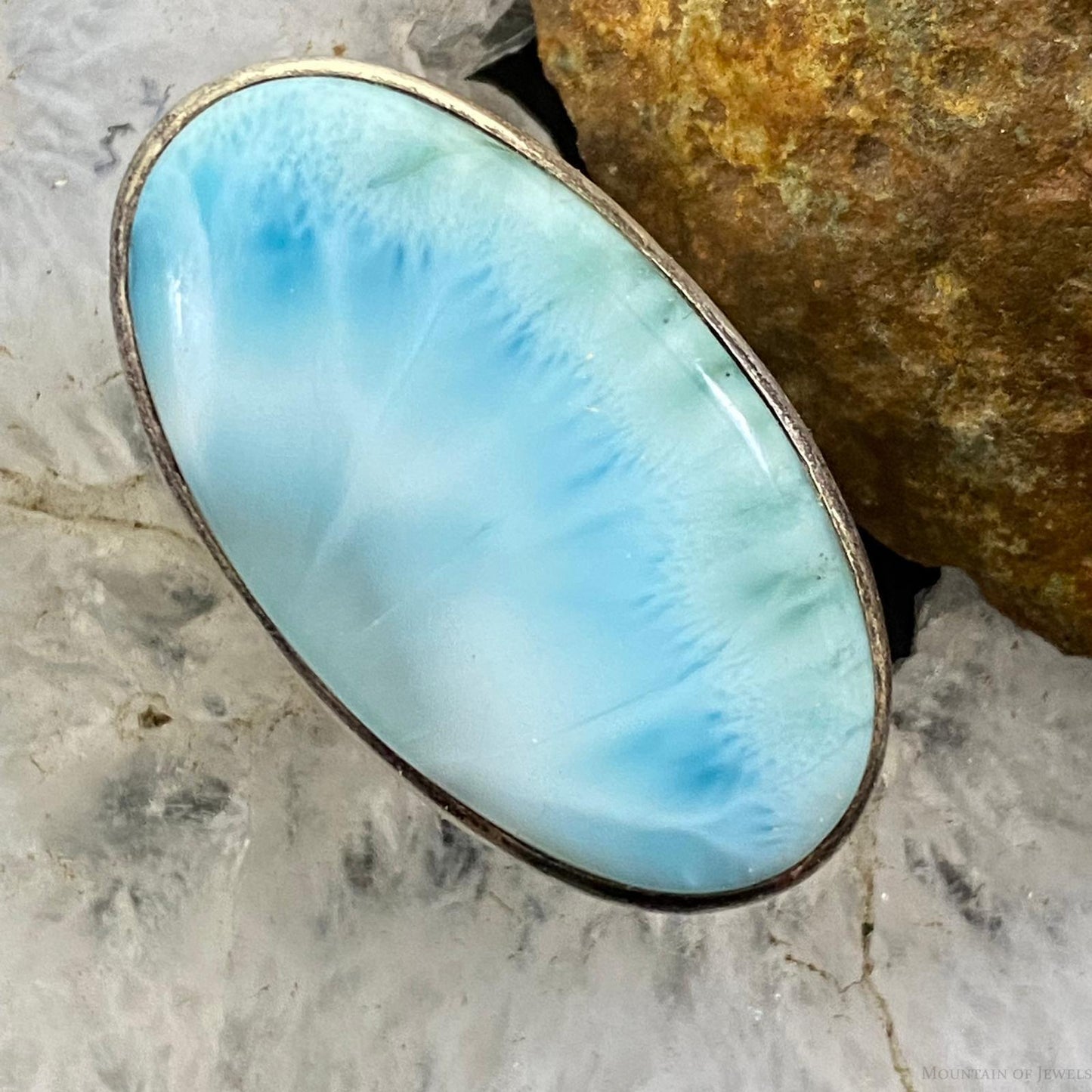 Sterling Silver Oval Larimar Split Shank Ring Size 7.75 For Women