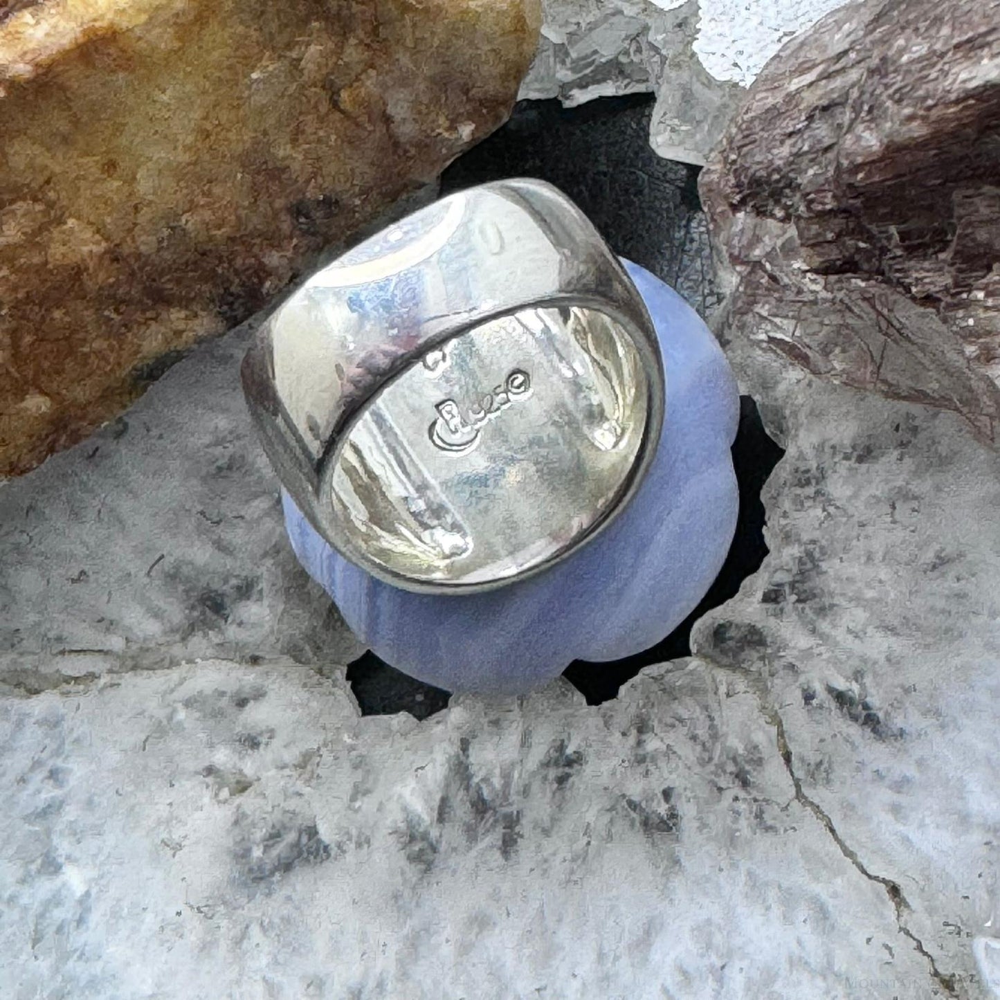Carolyn Pollack Sterling Silver Blue Lace Agate Carved Rose Ring Size 5 For Women