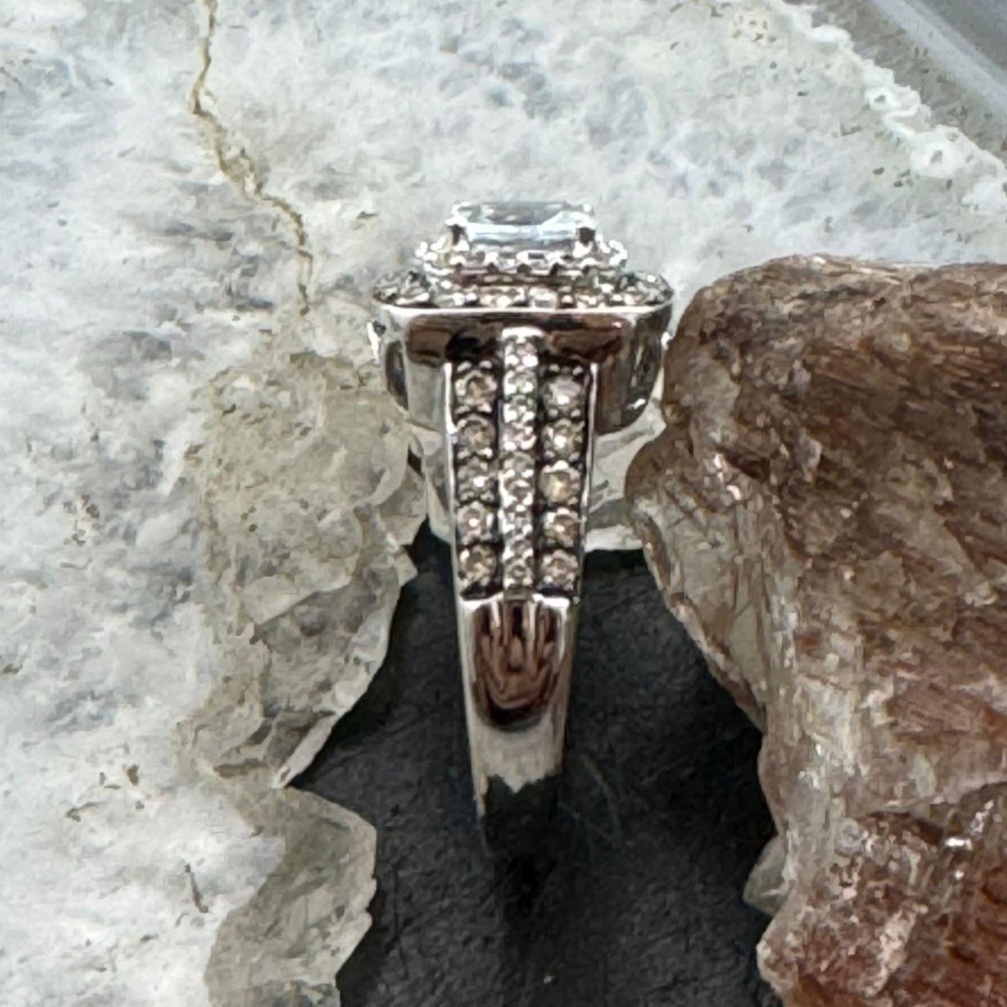 Le Vian 14K White Gold Ring with Square Aquamarine Chocolate & White Diamonds