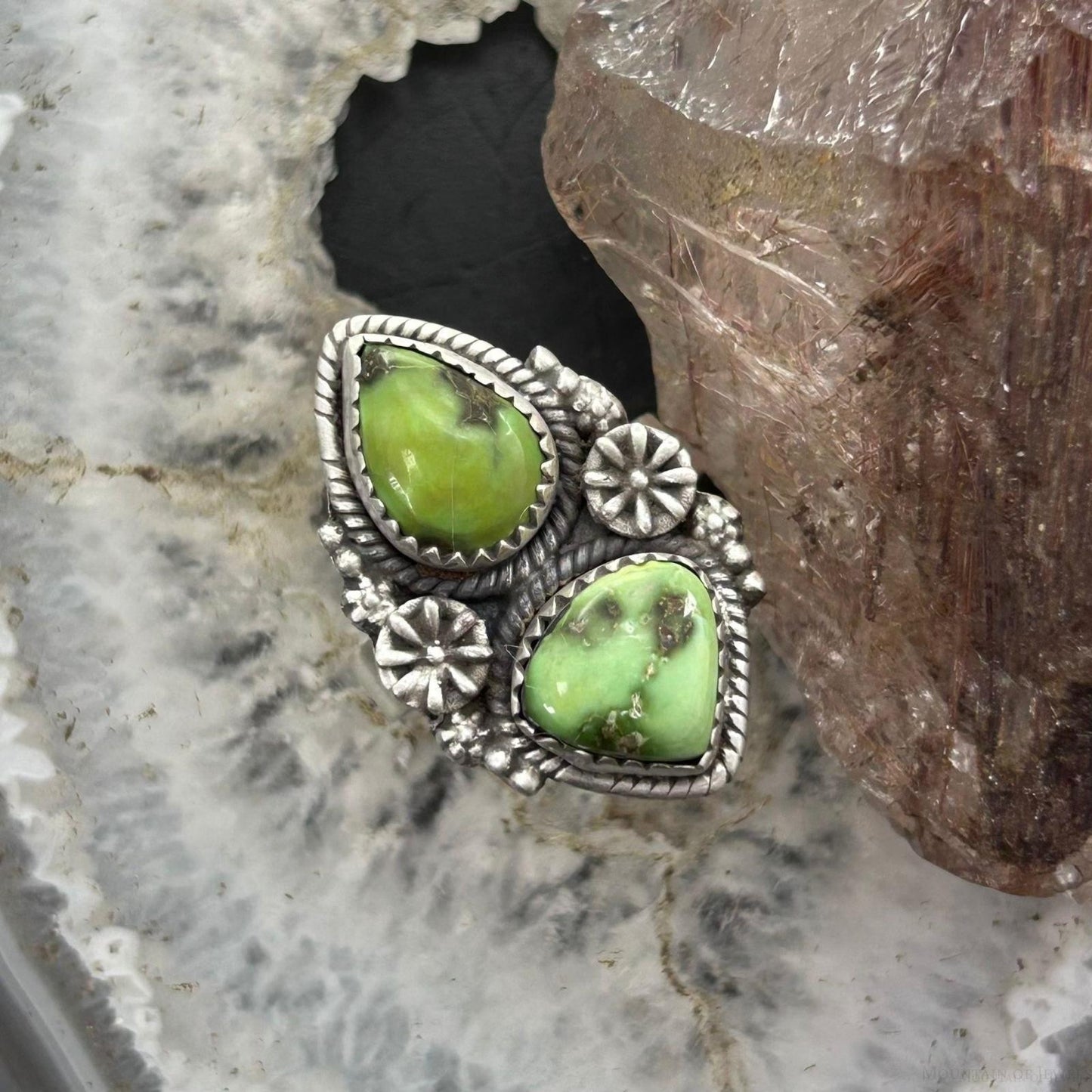 Sterling Silver Southwestern Style 2 Sonora Gold Turquoise Adjustable Ring For Women #9