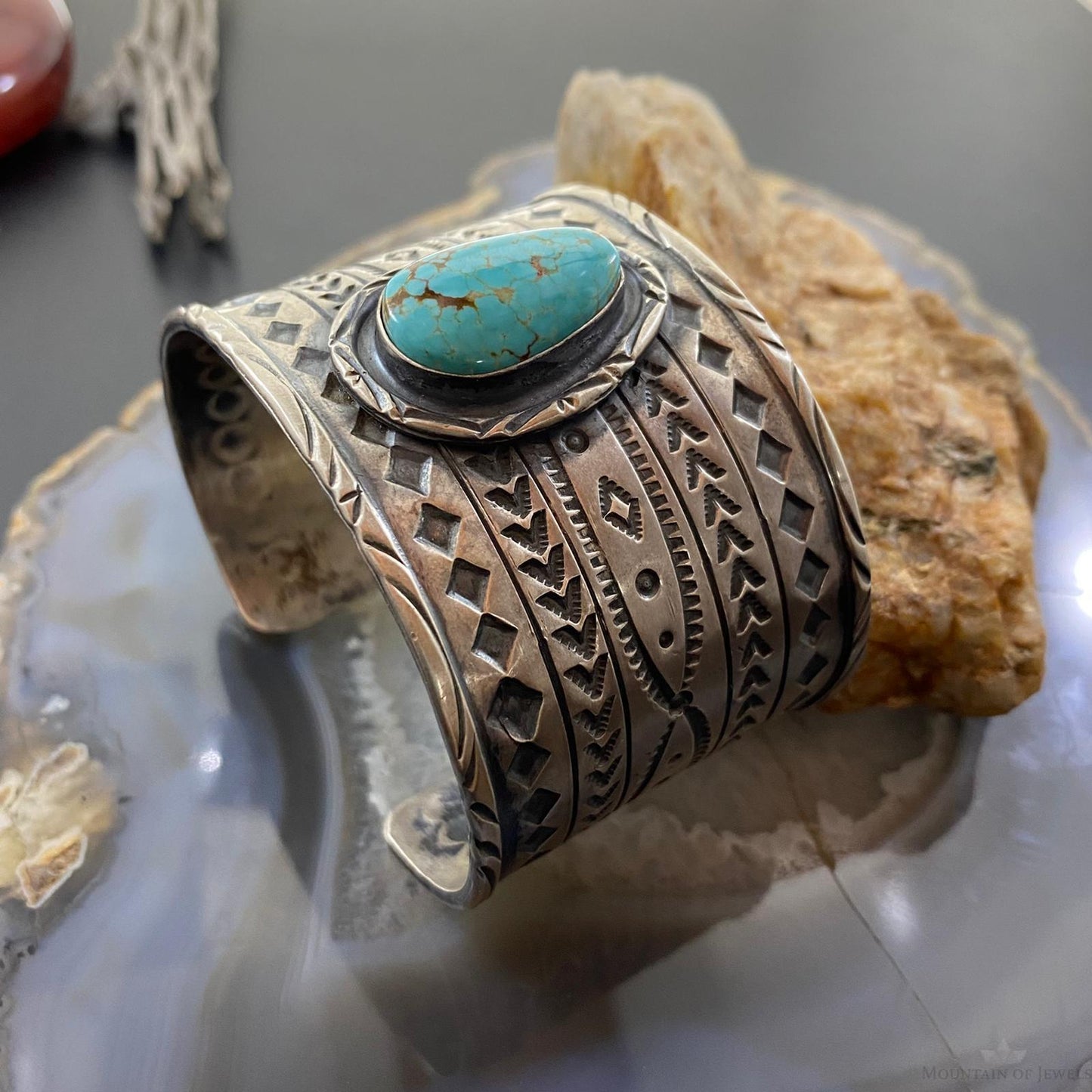 Tawney Cruz-Willie Sterling Silver Turquoise Stamped Wide Bracelet For Women