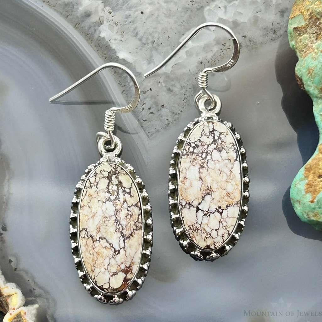 Sterling Silver Southwestern Style Oval Wild Horse Dangle Earrings For Women