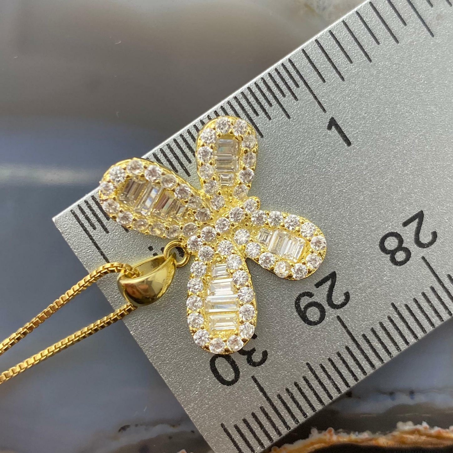 Sterling Silver CZ Butterfly Pendant with Chain Necklace For Women