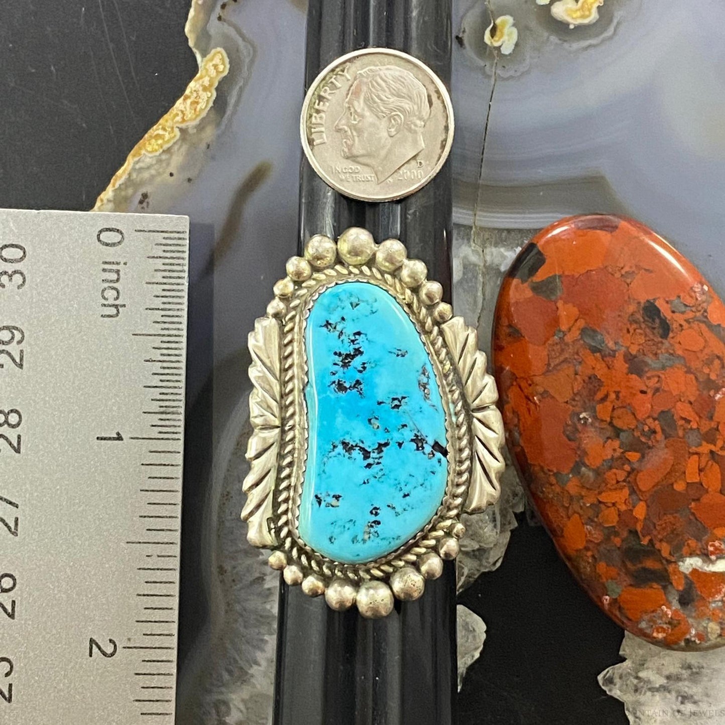 Vintage Native American Sterling Kingman Turquoise Ring Size 10.25 For Women