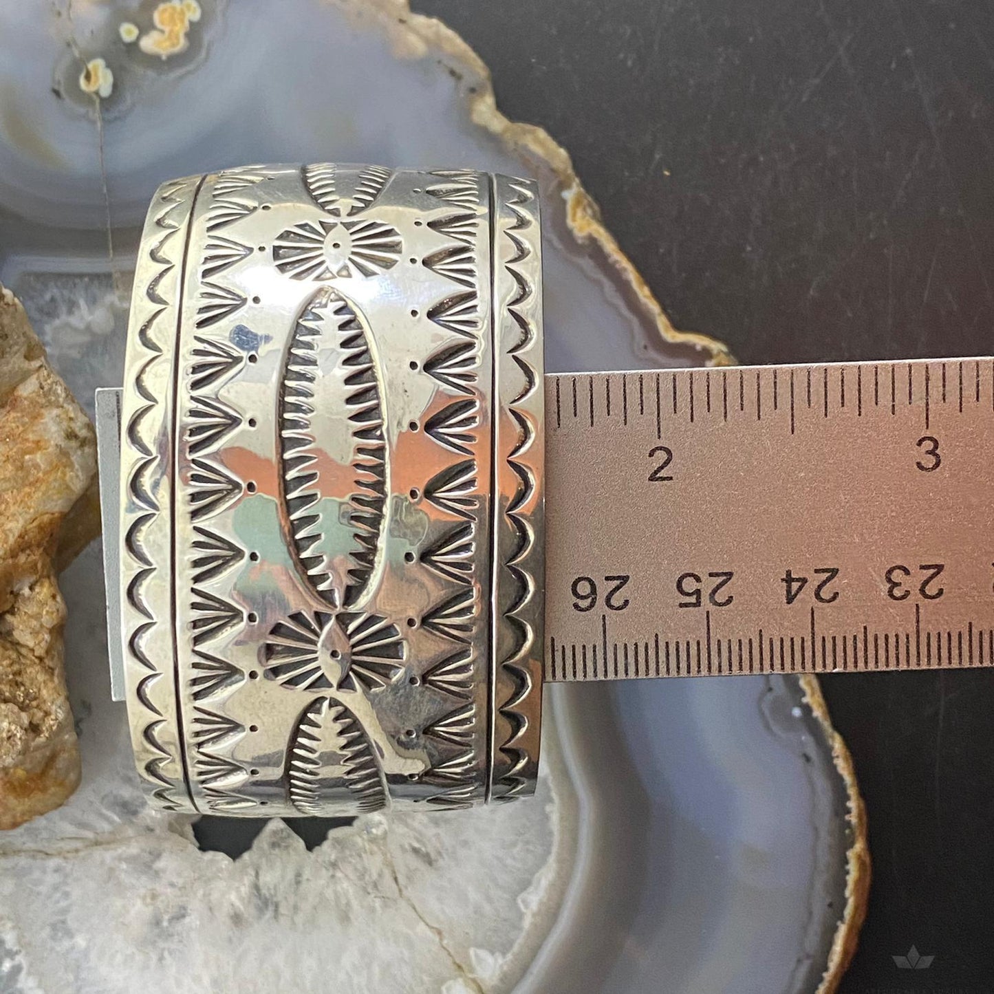 Yellowhorse native American Vintage Sterling Stamped Wide Bracelet For Women