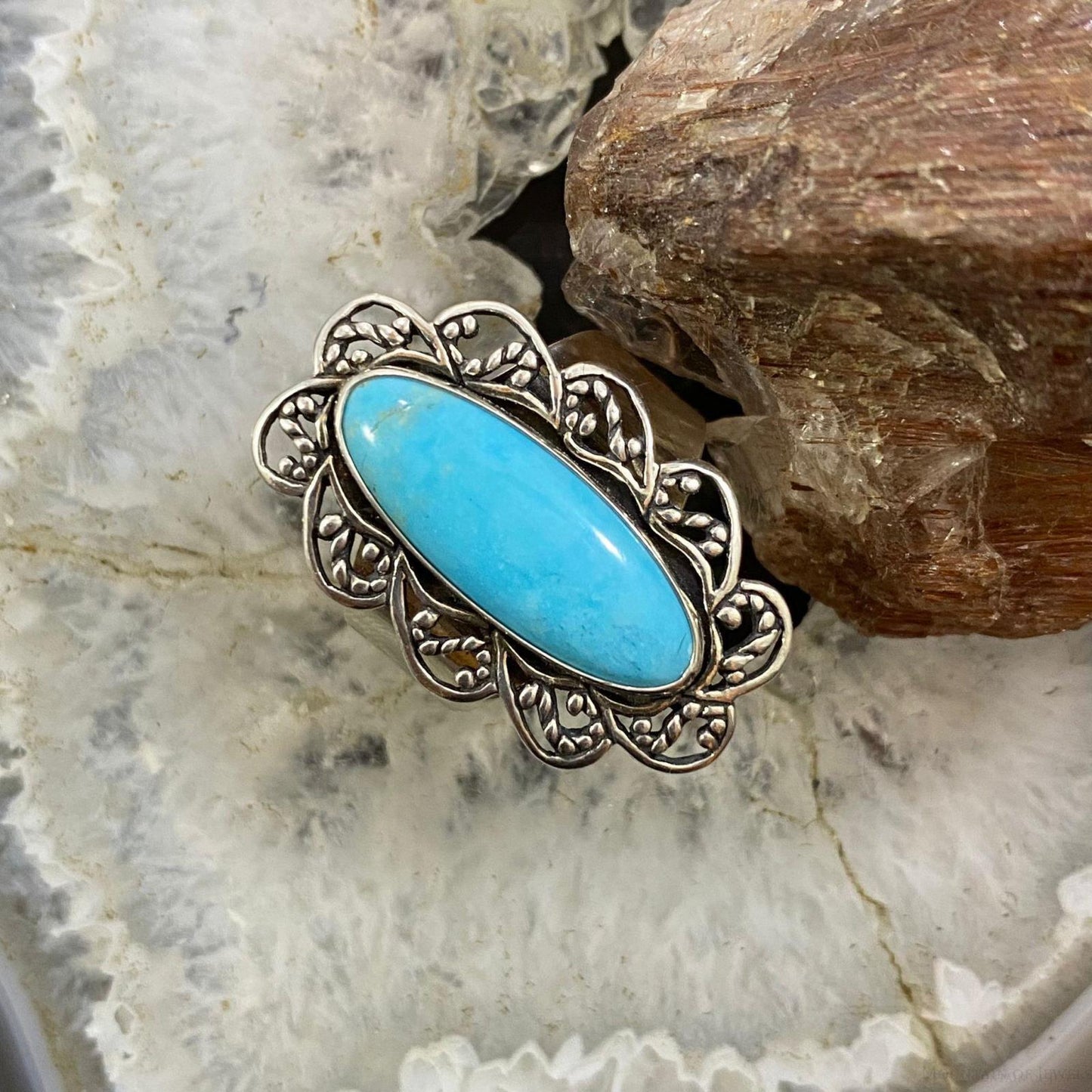 Carolyn Pollack Sterling Silver Elongated Turquoise Decorated Ring Sz Variety