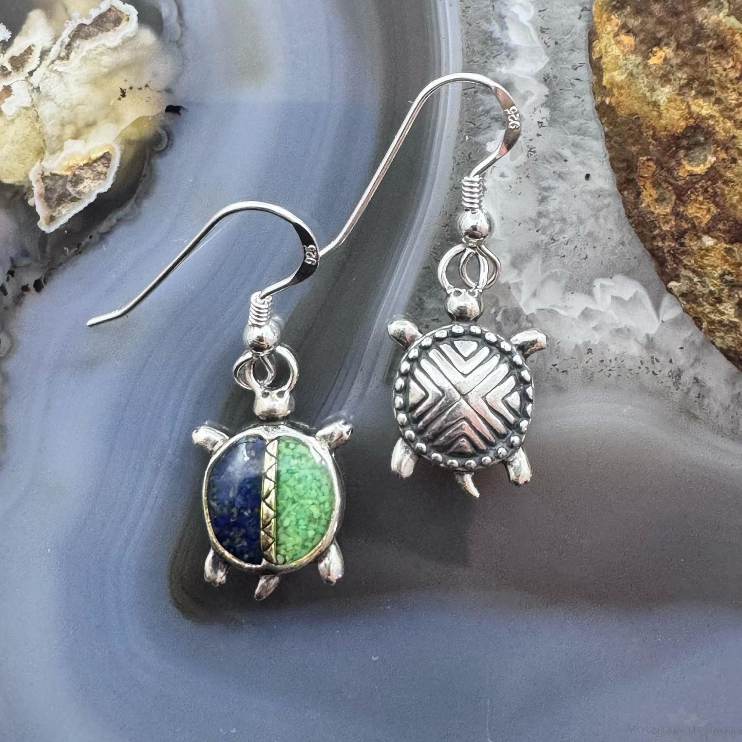 Carolyn Pollack Southwestern Style Sterling Silver Chip Inlay Turtle Dangle Earrings For Women