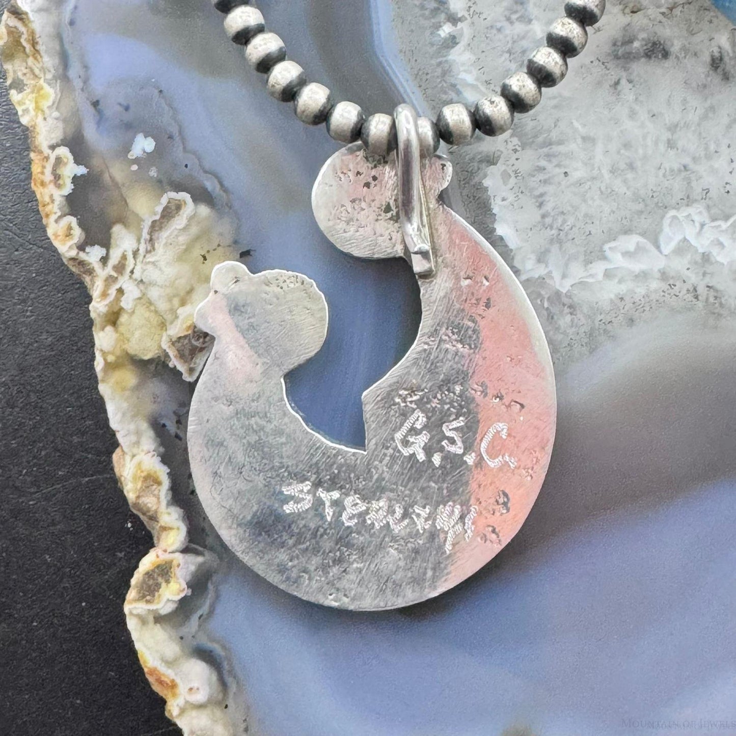 Gary Custer Native American Navajo Sterling Silver Tufa Cast Mother & Child Pendant For Women