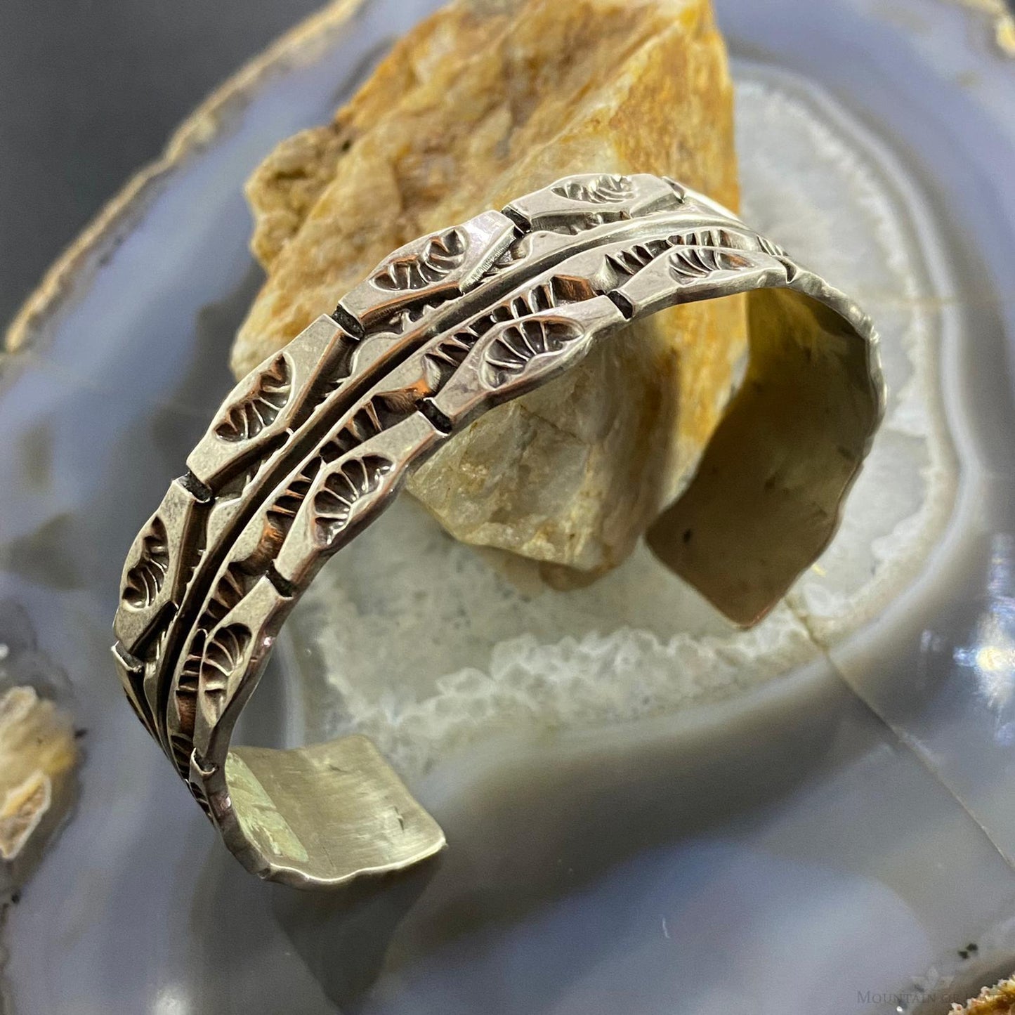 Signed Frank Native American Sterling Silver Stamped Bracelet For Men