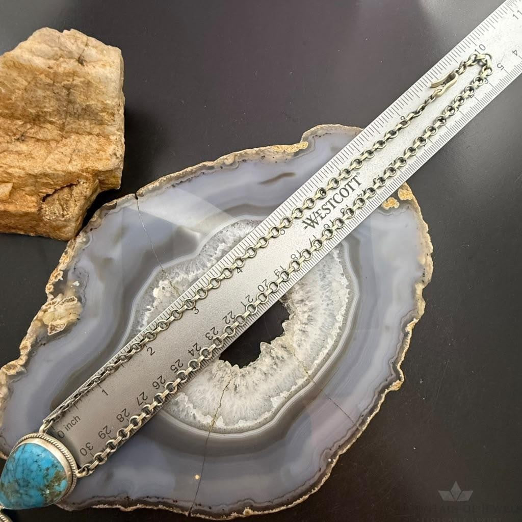 Sterling Silver Southwestern Style Kingman Turquoise Lariat Necklace For Women