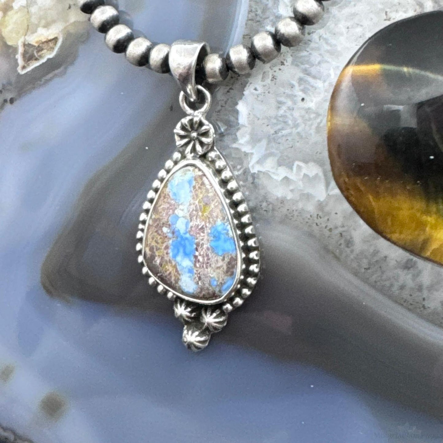 Sterling Silver Southwestern Style Golden Hill Turquoise Decorated Pendant For Women