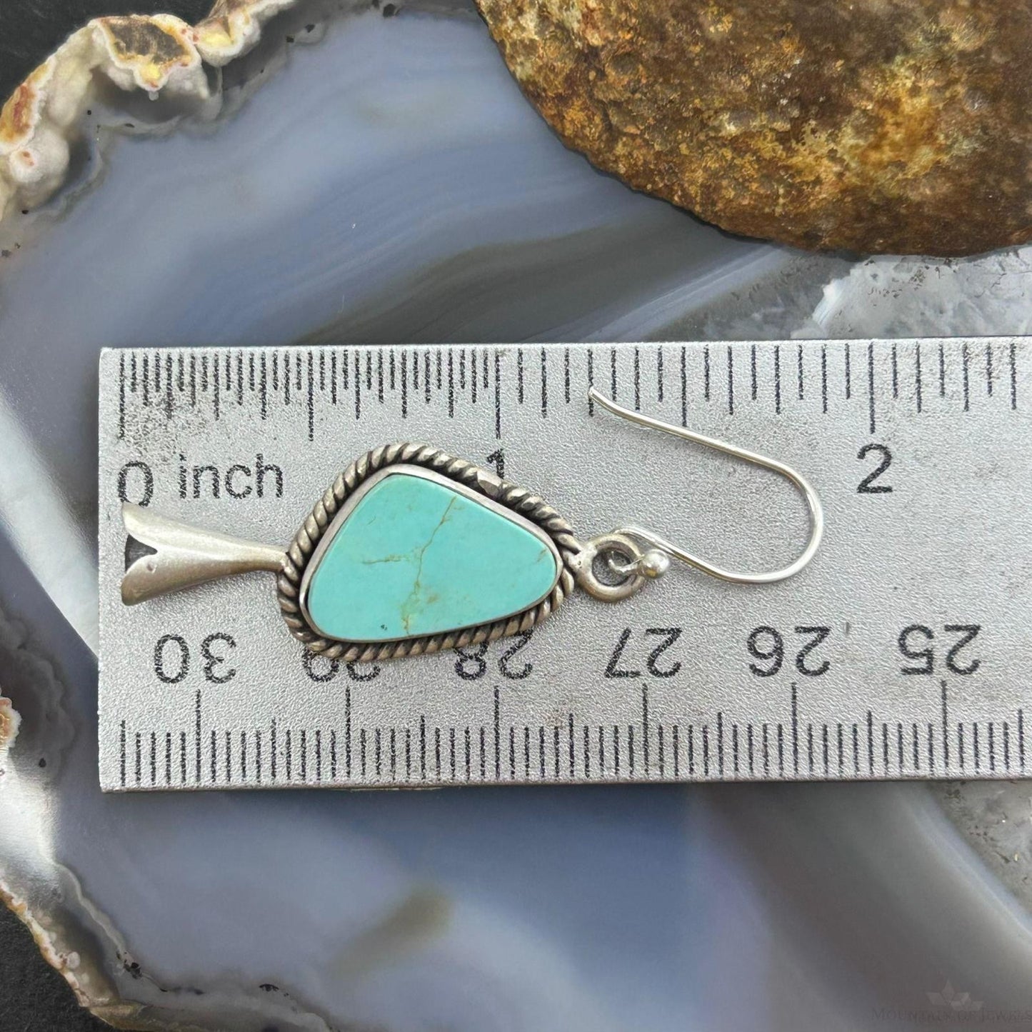 Sterling Silver Southwestern Style Turquoise Squash Blossom Dangle Earrings For Women #2
