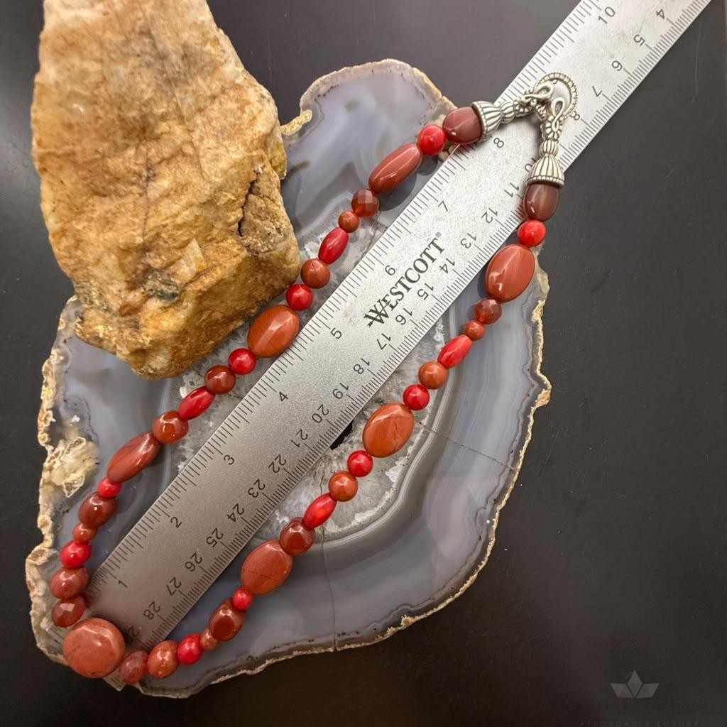 Carolyn Pollack Sterling Silver Coral, Carnelian, Red Jasper Beads 17"-20" Necklace For Women
