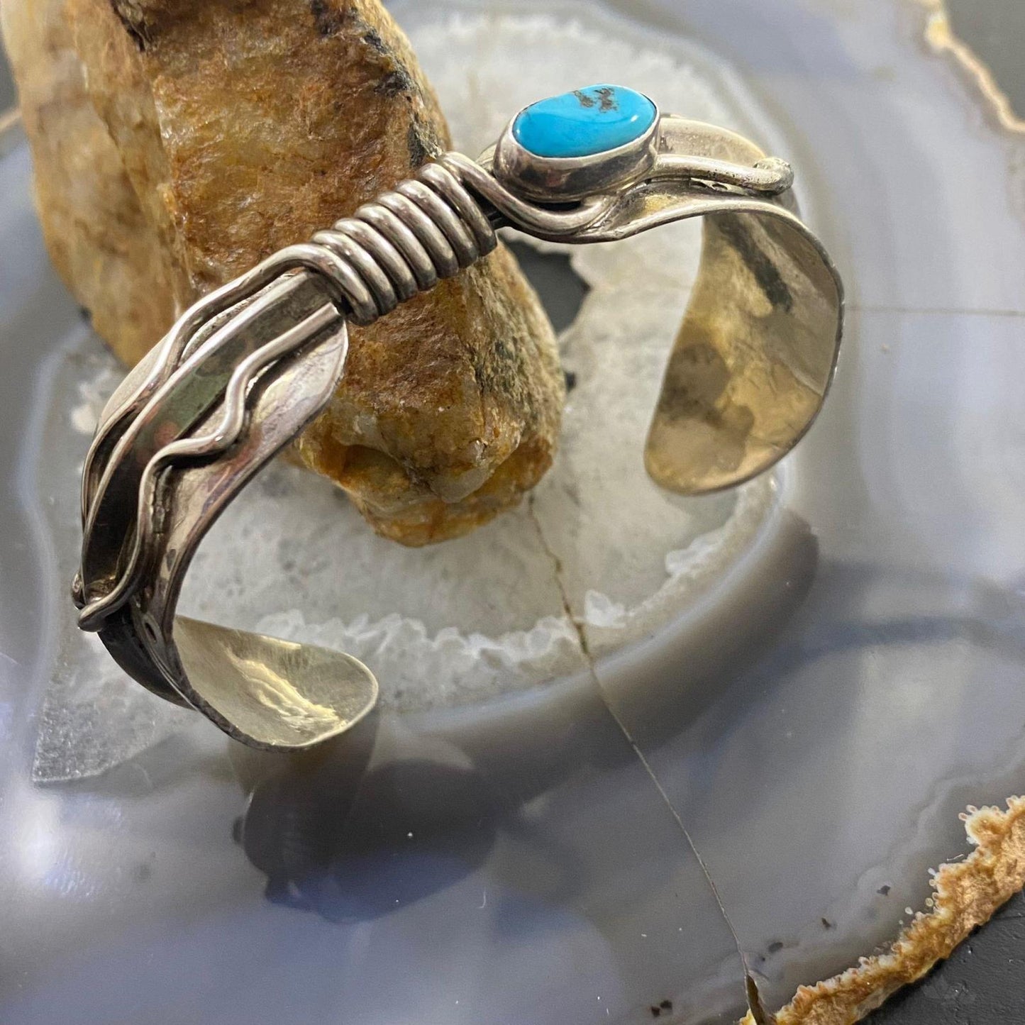 Vintage Native American Silver Turquoise Feather Bracelet For Women