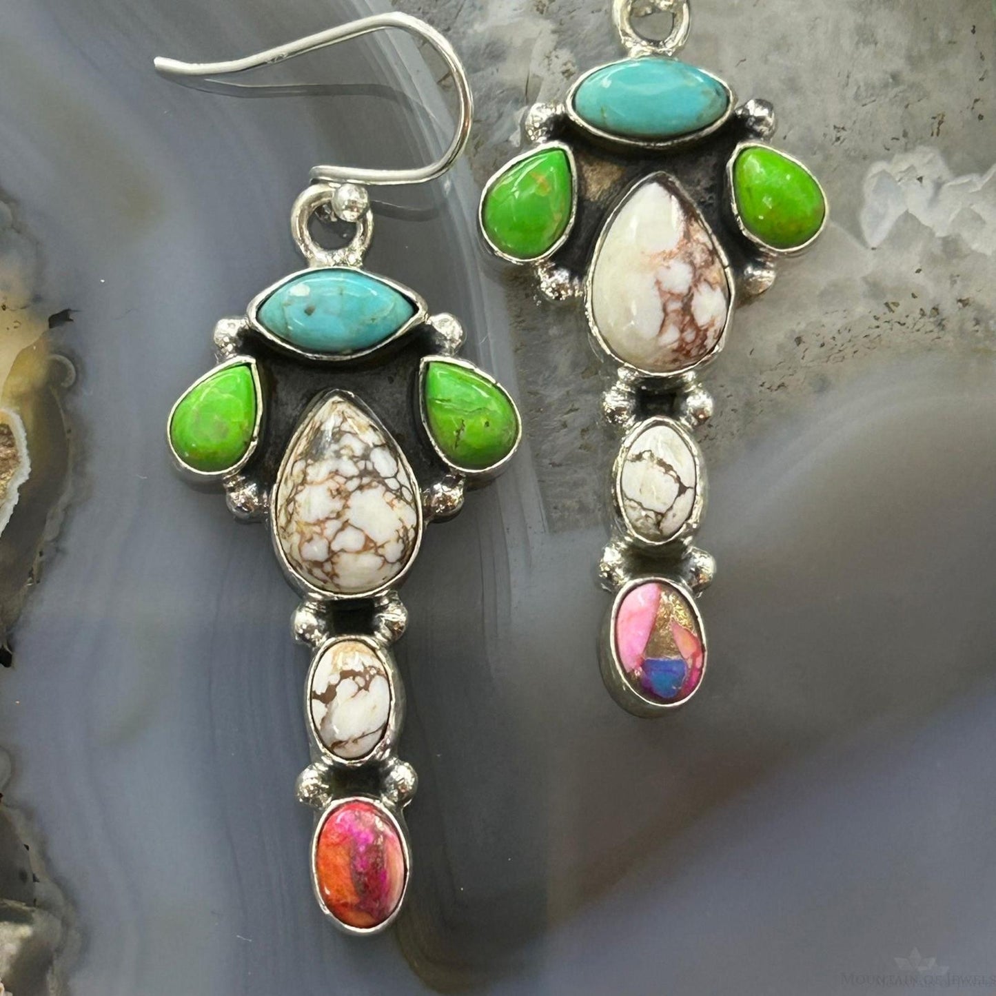 Sterling Silver Southwestern Style Multistone Dangle Earrings For Women #6