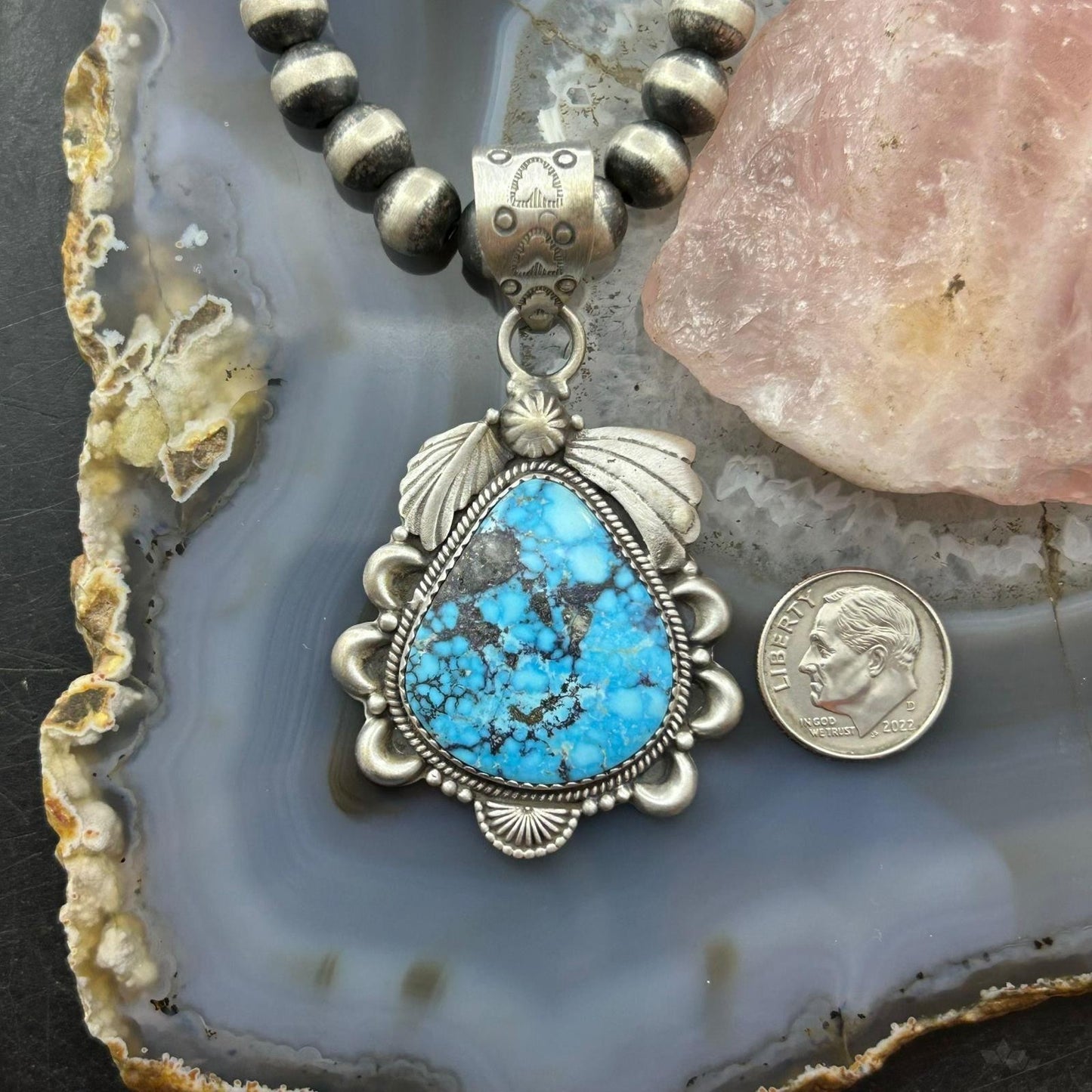 Sterling Silver Southwestern Style Wide Teardrop Kingman Turquoise Pendant For Women