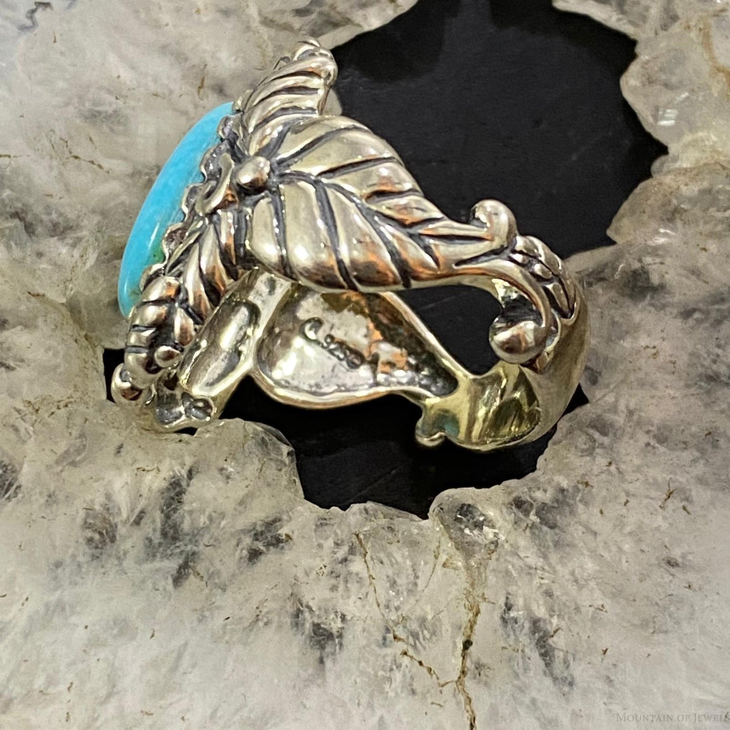 Carolyn Pollack Sterling Silver Oval Turquoise Leaf Design Ring Size 7, 8.5
