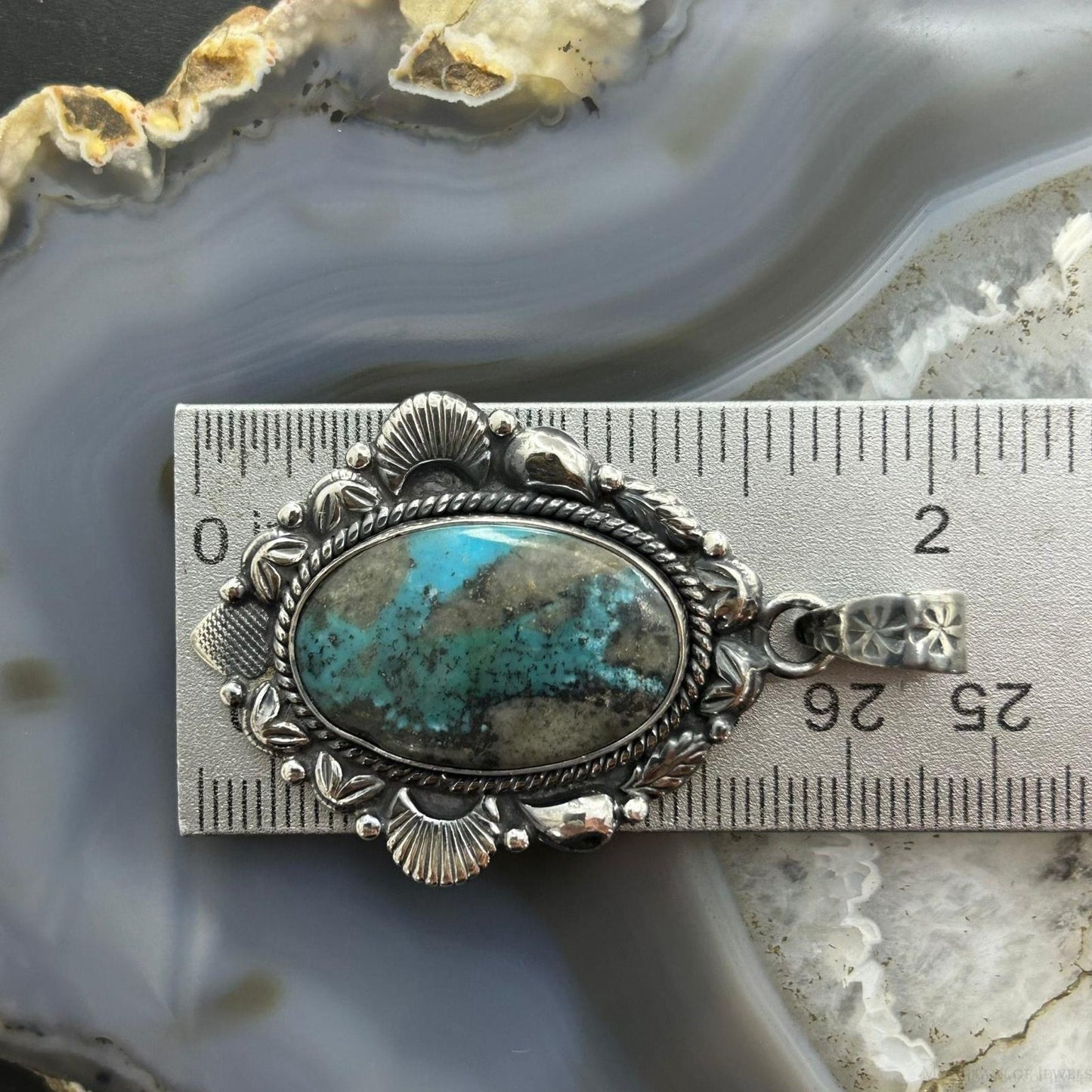 Sterling Silver Southwestern Style Oval Turquoise Decorated Pendant For Women #4