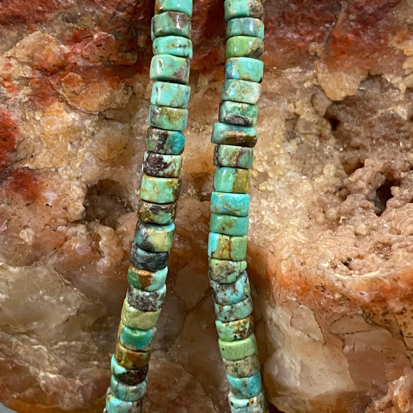 Turquoise Beads w/10 Navajo Pearl Beads 4 mm Sterling Silver 18" Unisex Necklace